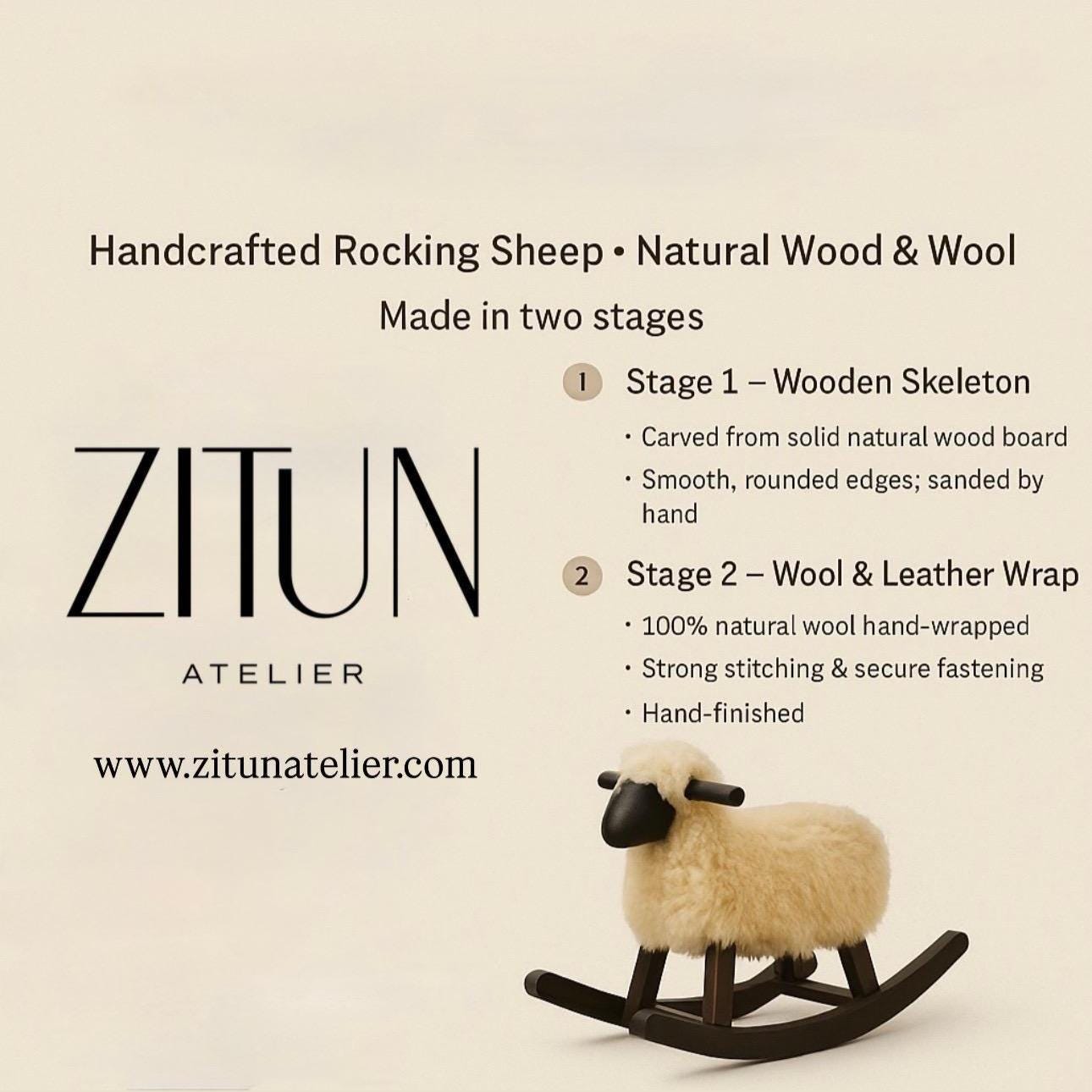 Handmade Sheepskin Wooden Rocking Sheep – Luxury Nursery Decor - Thumbnail 6