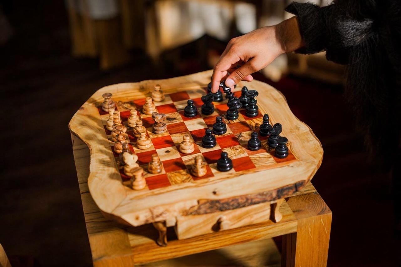 Rustic Chess Board with Storage and Pieces; Handmade Premium Olive Wood Board Game| Unique Gift for Chess Lovers| Wood Home| Red Chess Board - Thumbnail 3