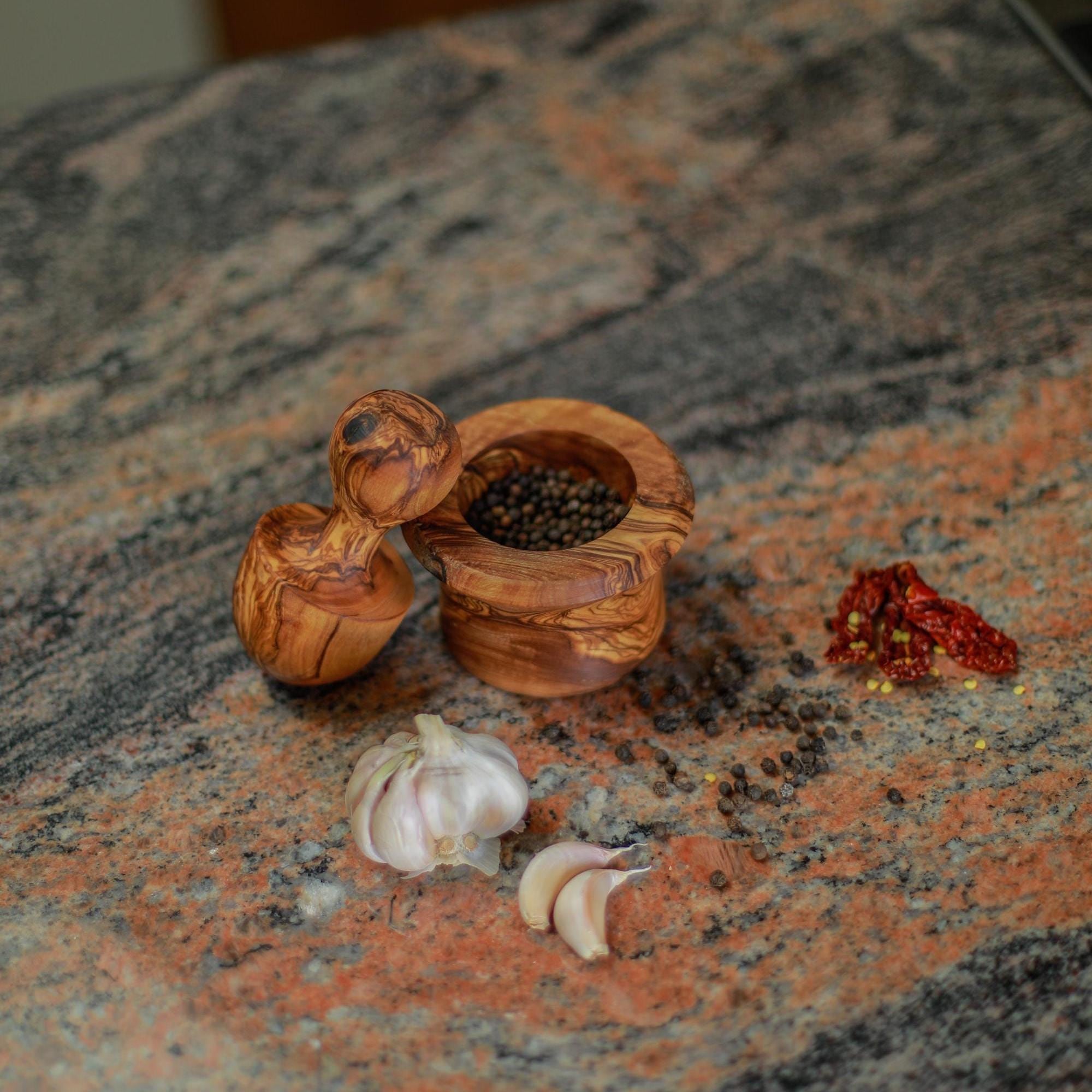 Traditional Mediterranean Olive Wood Mortar and Pestle – Herb & Garlic Crusher – Handmade Kitchen Tool – Rustic Spice Grinder - Thumbnail 7
