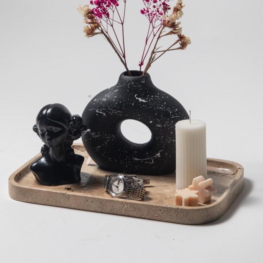 Beige earth tone Marble Tray – Handmade Natural Stone Vanity and Bathroom Organizer - Thumbnail 3