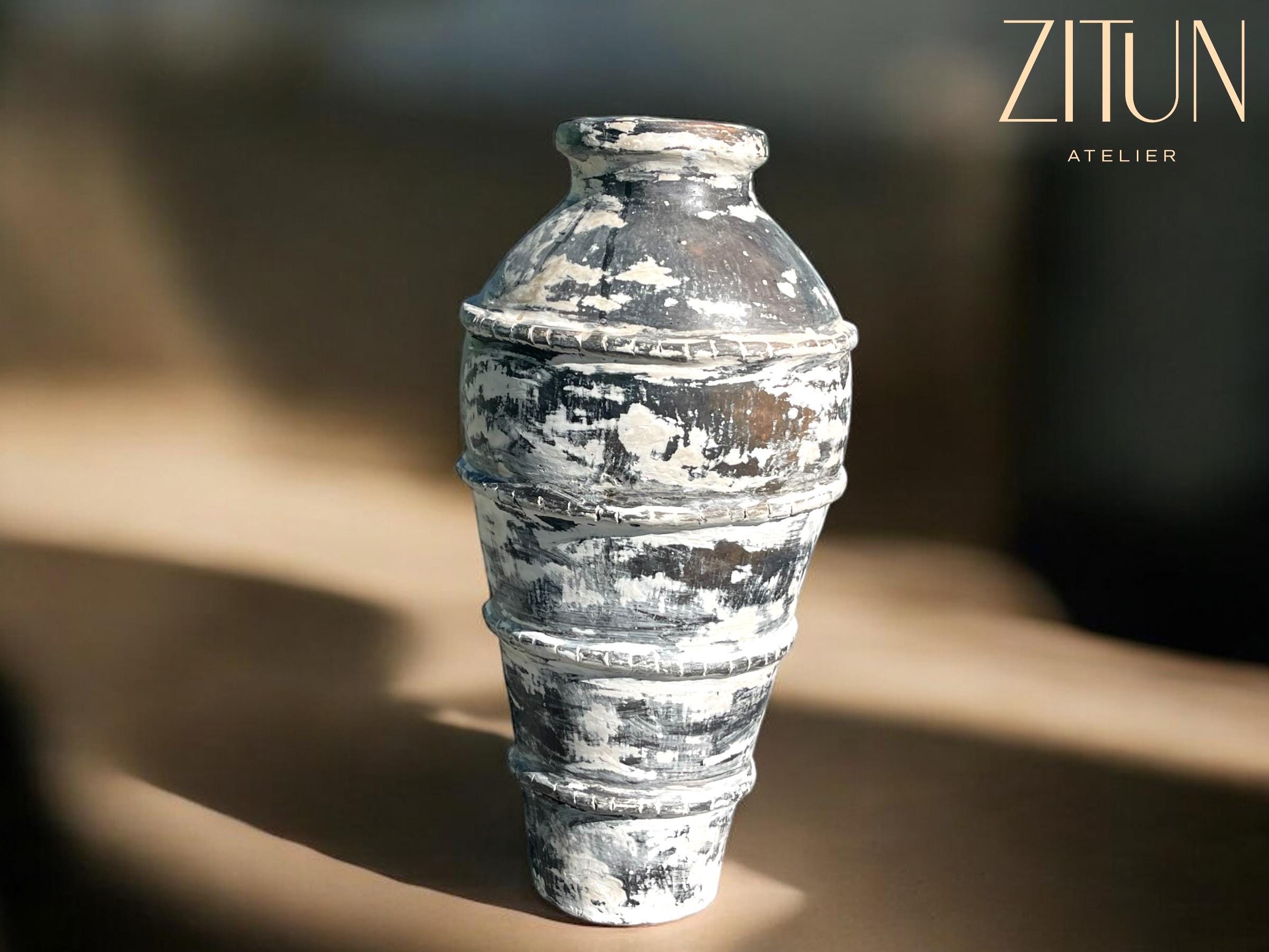 Handmade Berber Pottery Vase: Large Rustic Carthago Planter - Thumbnail 6