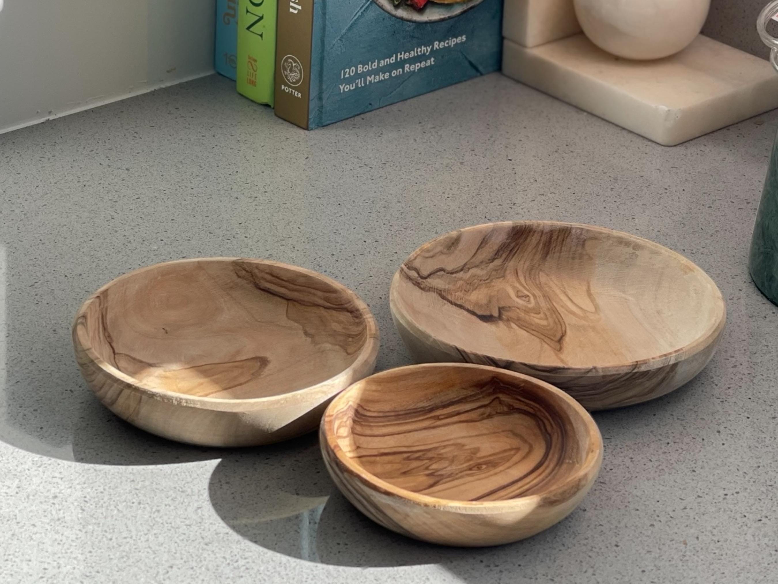 Hand-Carved Olive Wood Nesting Bowls & Plates (5.12" Largest) - Premium Olive Wood, Rustic Kitchen Decor, Serving Bowls, Gift Idea - Thumbnail 4