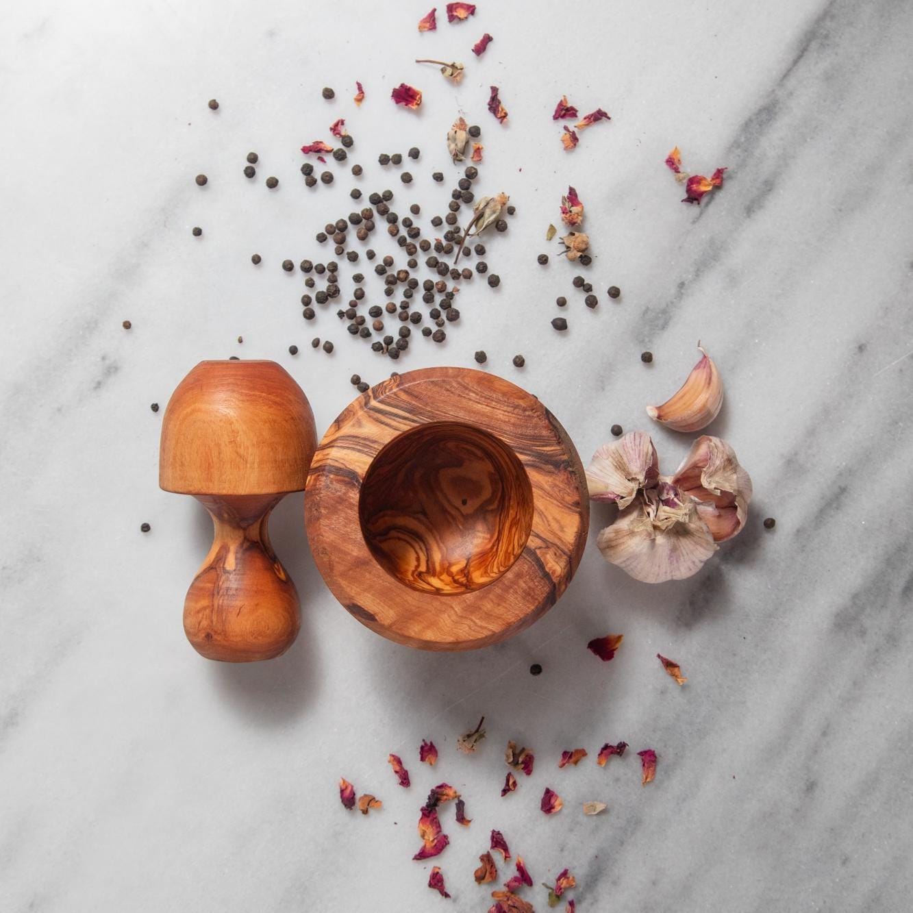 Traditional Mediterranean Olive Wood Mortar and Pestle – Herb & Garlic Crusher – Handmade Kitchen Tool – Rustic Spice Grinder - Thumbnail 3