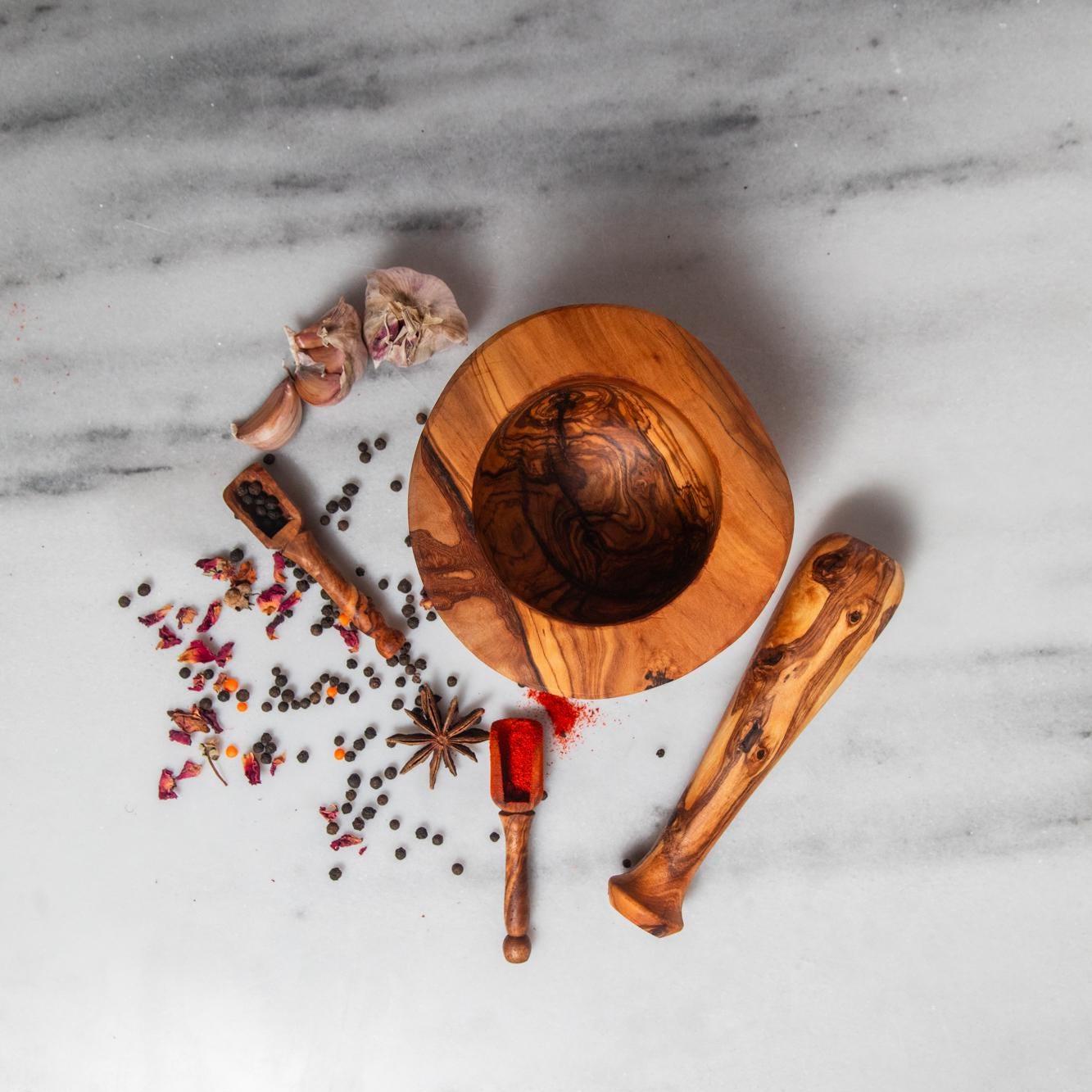 Rustic mortar Olive Wood Mortar and Pestle Set| Wooden Herb Grinder for Spices & Guacamole| Mortar Pestle Set| Farmhouse Kitchen Decor - Thumbnail 3