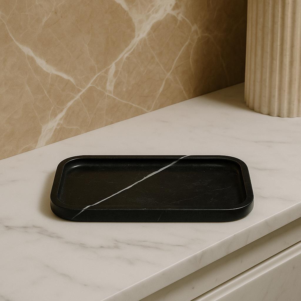 Black Marble Tray – Handmade Natural Stone Vanity and Bathroom Organizer - Thumbnail 4