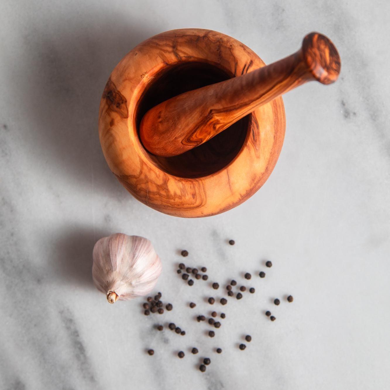 Rustic Olive Wood Mortar and Pestle – Organic Shape – Handmade Spice Grinder Bowl – Tunisian Artisan Kitchen Tool - Thumbnail 4
