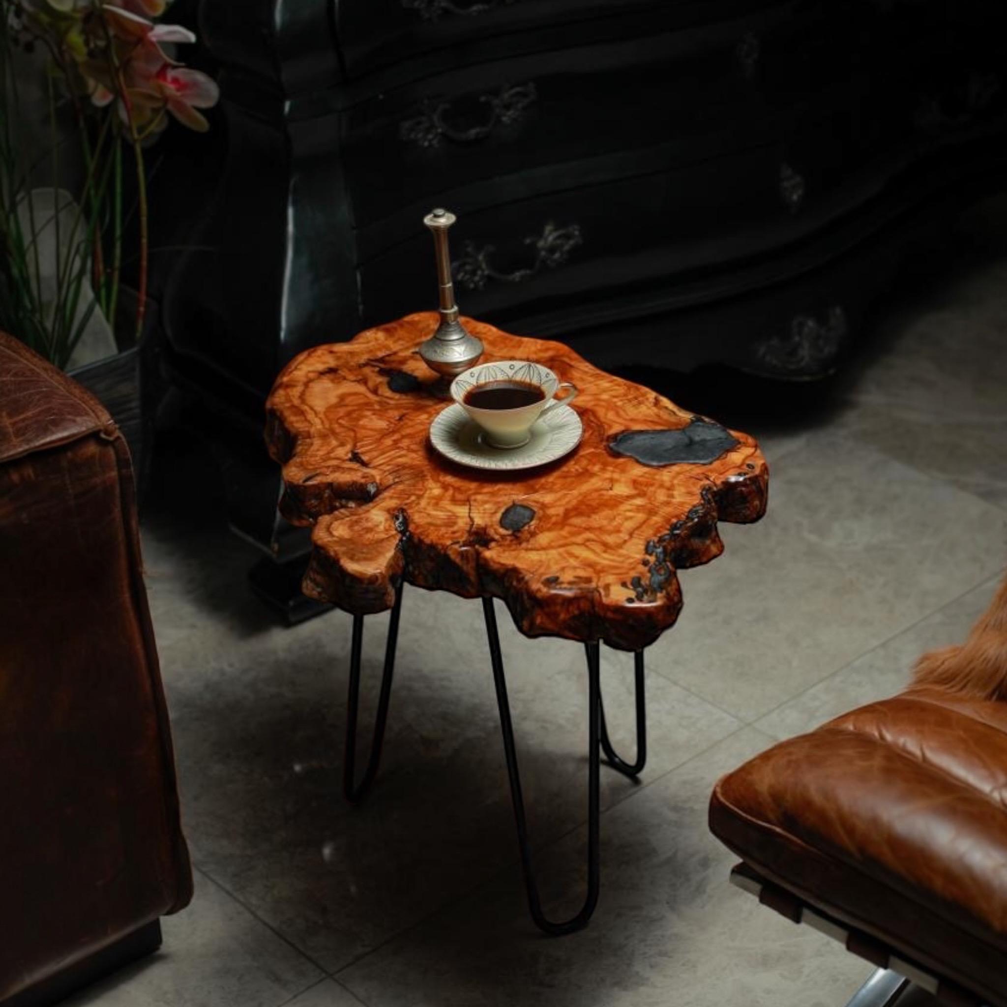Handmade Olive Wood Live Edge Coffee table with Resin, Unique coffee table,  Natural Olive Tree Solid Wood Side Table - Thumbnail 5