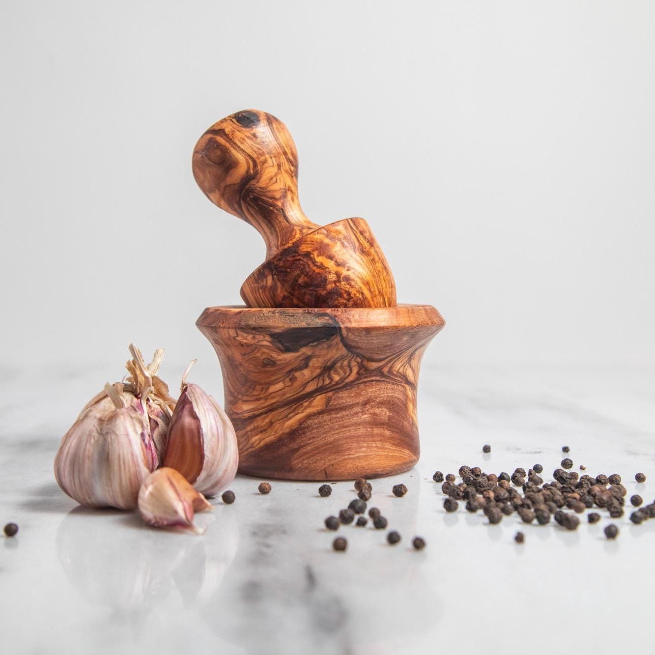 Handmade Olive Wood Mortar and Pestle – Rustic Kitchen Decor - Thumbnail 3