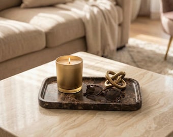 Luxury Brown Marble Vanity Tray - Handmade Natural Stone Tray - Bathroom Organizer Set - Hand Polished Decorative Tray for Housewarming Gift