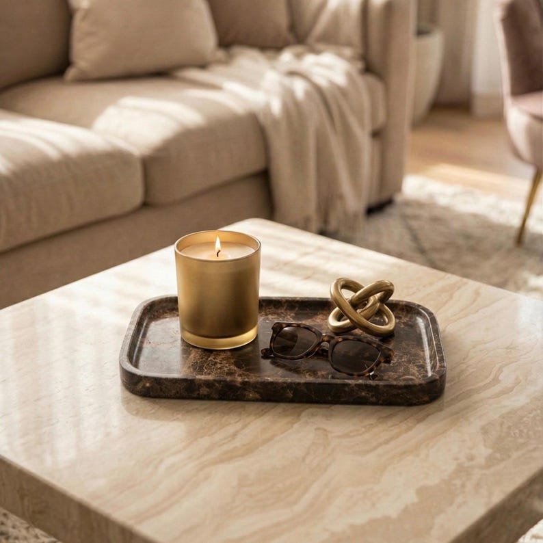 Luxury Brown Marble Vanity Tray - Handmade Natural Stone Tray - Bathroom Organizer Set - Hand Polished Decorative Tray for Housewarming Gift image 1