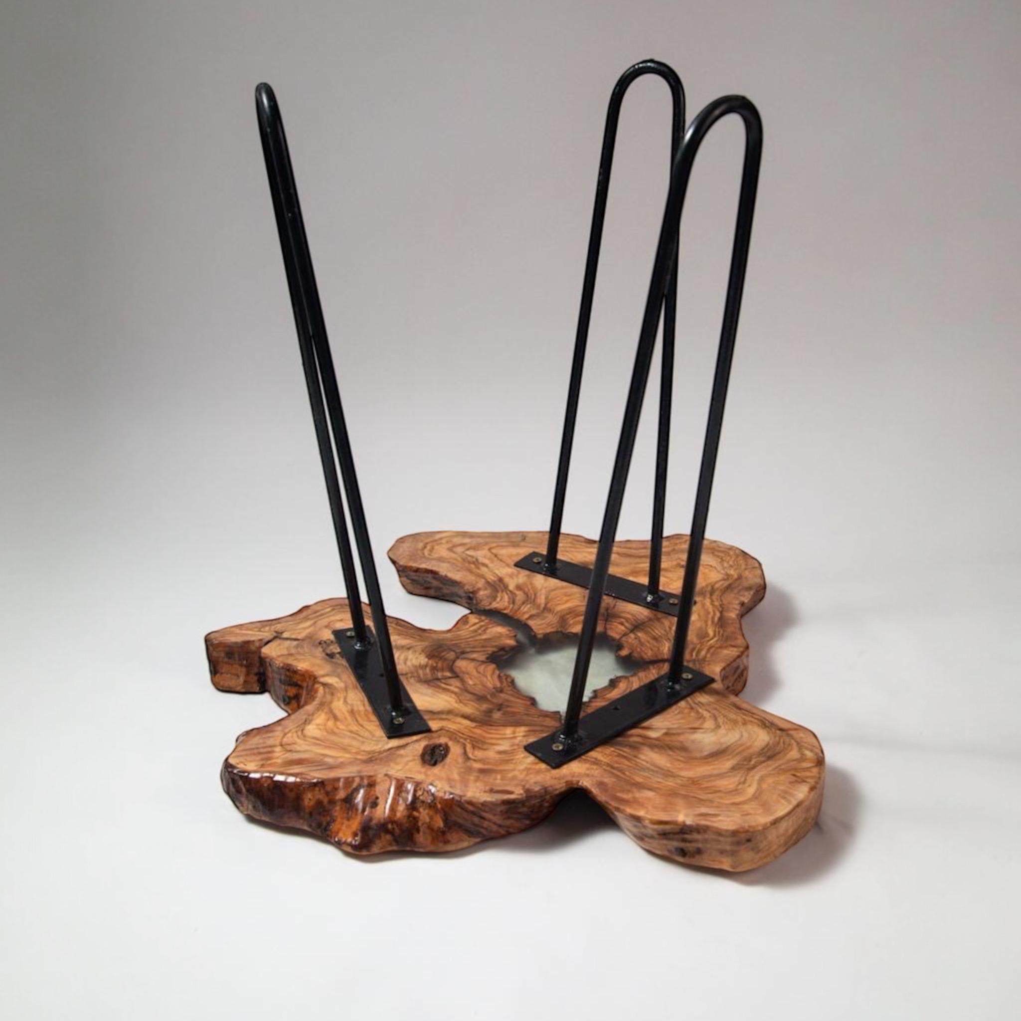 Handmade Olive Wood Live Edge Coffee table with Resin, Unique coffee table,  Natural Olive Tree Solid Wood Side Table - Thumbnail 7