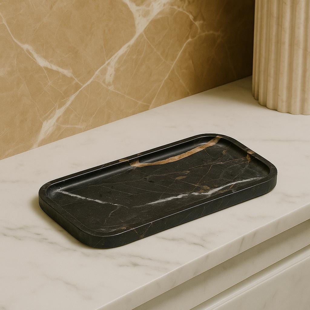 Gray Marble Tray – Handmade Natural Stone Vanity and Bathroom Organizer - Thumbnail 4