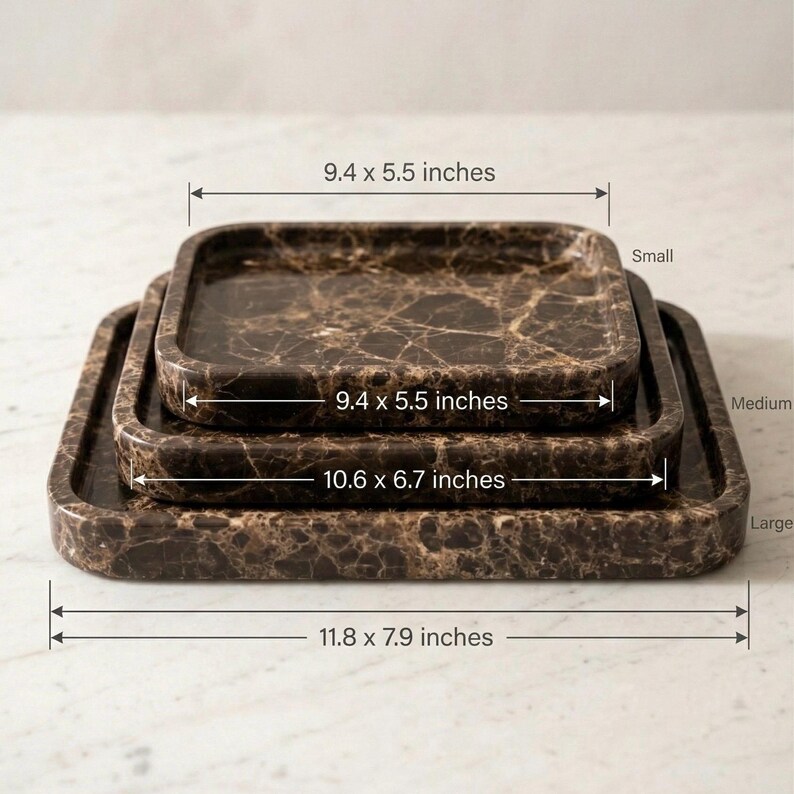 Luxury Brown Marble Vanity Tray - Handmade Natural Stone Tray - Bathroom Organizer Set - Hand Polished Decorative Tray for Housewarming Gift image 6