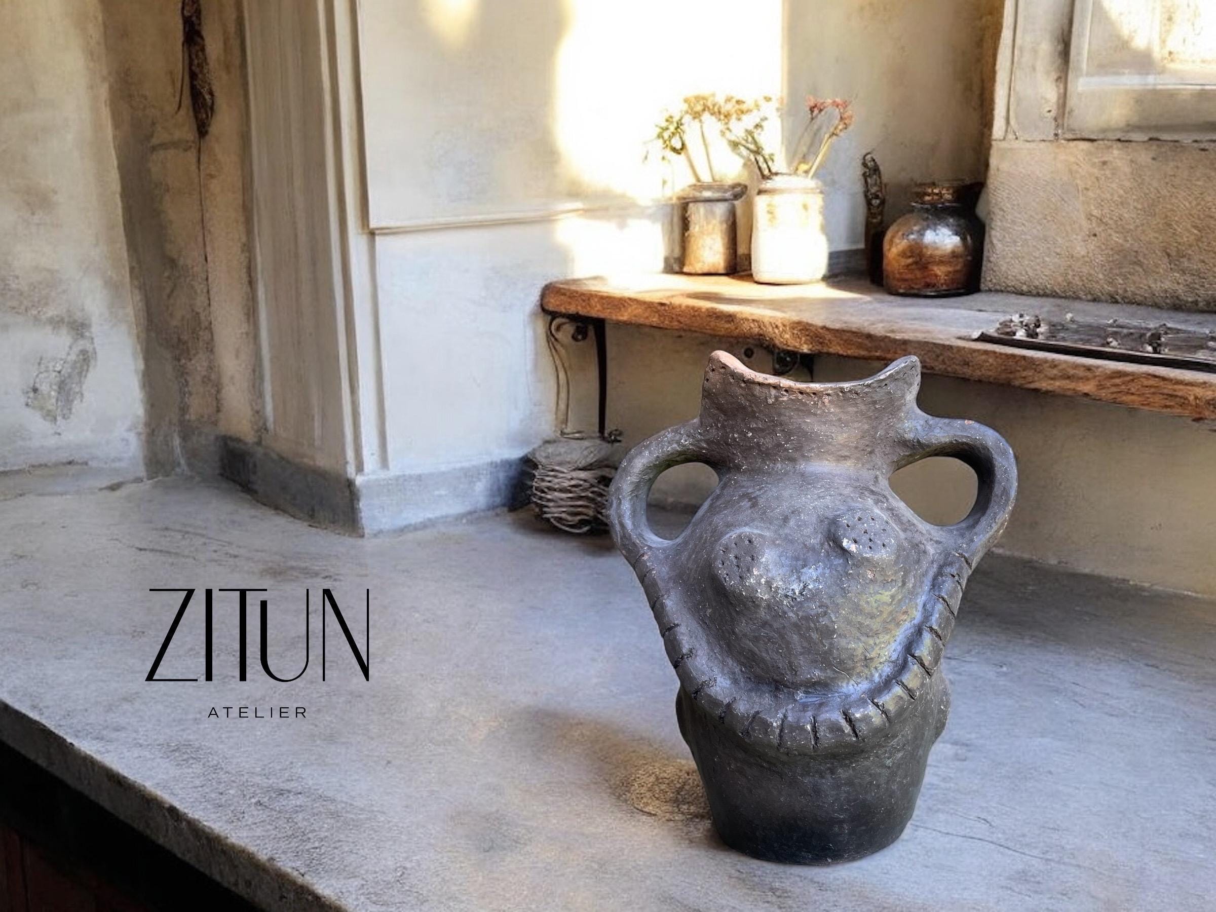 Decorative Vase| Authentic Berber Terracotta Vase | Home Decor | Unique Fired Clay Pottery ; Earthy Tones Natural Colors | Eco Friendly - Thumbnail 2