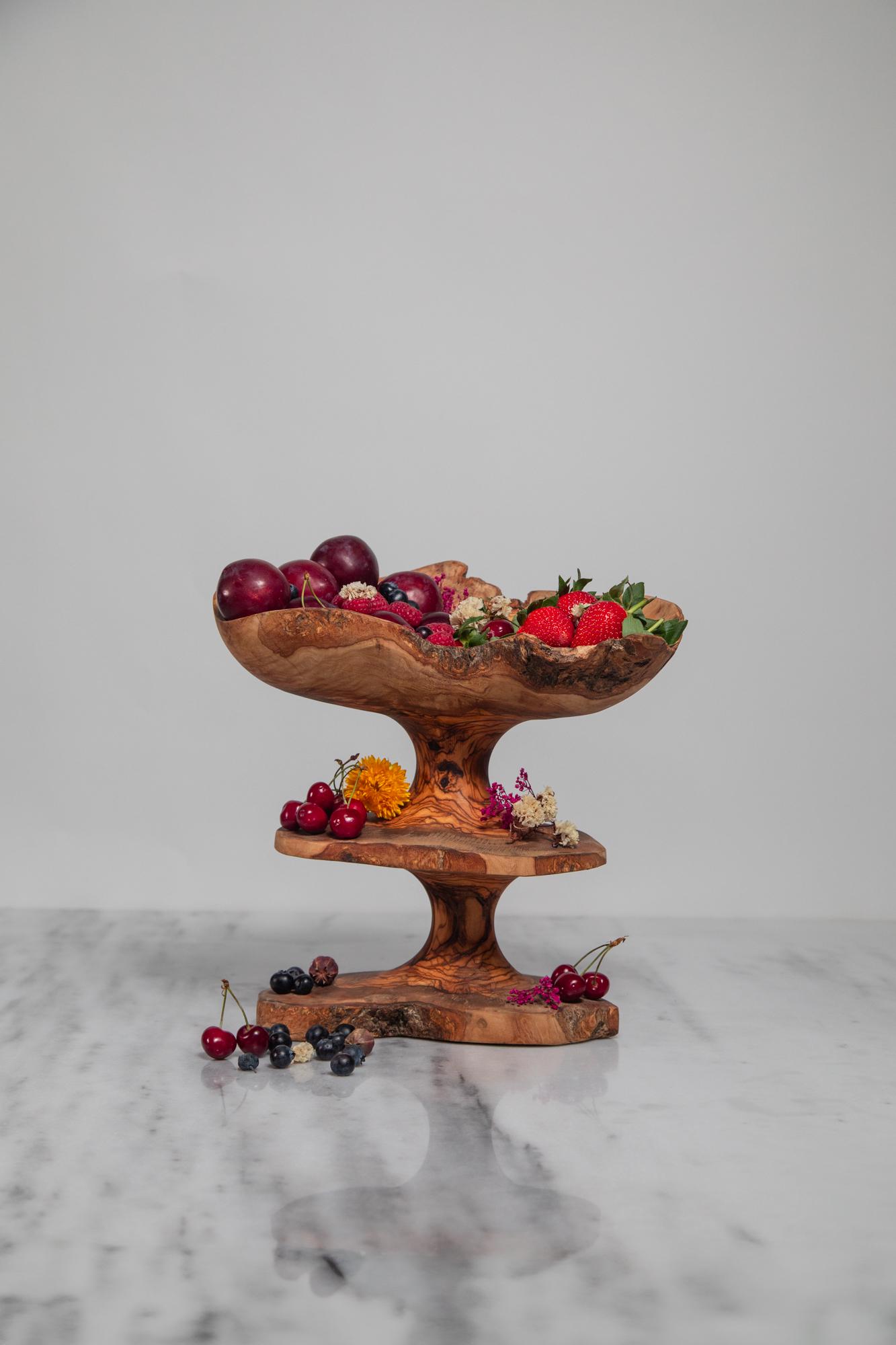 Handmade Olive Wood Tiered Stand: One-of-a-Kind Rustic Serving Display - Thumbnail 3