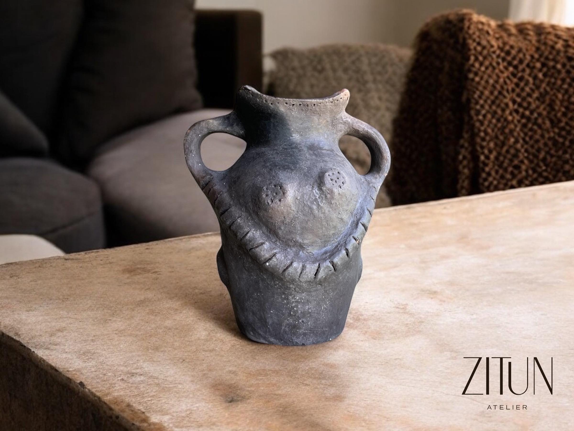 Decorative Vase| Authentic Berber Terracotta Vase | Home Decor | Unique Fired Clay Pottery ; Earthy Tones Natural Colors | Eco Friendly - Thumbnail 6