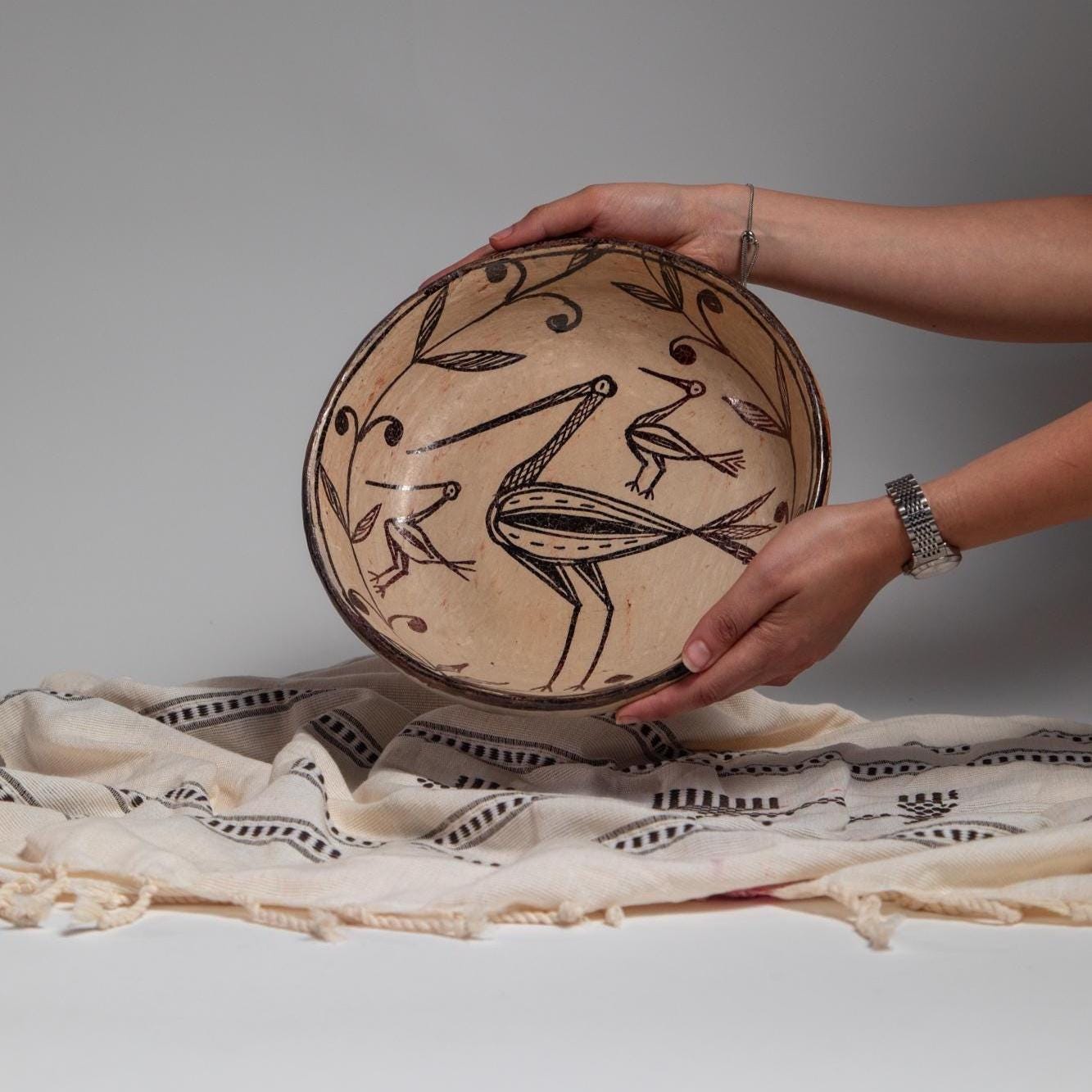 Handmade Pottery Bowl – 8 inch Large Decorative Centerpiece, Rustic Fruit Bowl, Boho Home Decor - Thumbnail 2