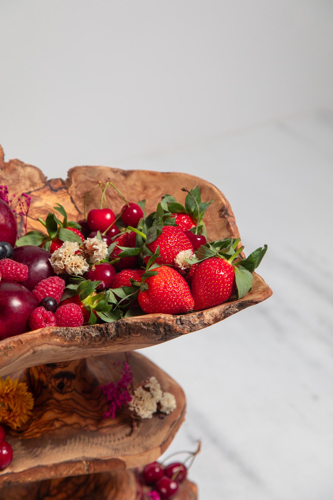 Handmade Olive Wood Tiered Stand: One-of-a-Kind Rustic Serving Display - Thumbnail 5
