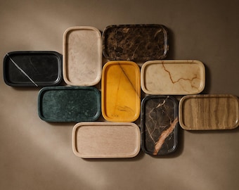 Handmade Marble Rectangular Tray - Natural Stone Vanity and Catchall Organizer for Jewelry - Marble Tray Jewelry Dish & Serving Board