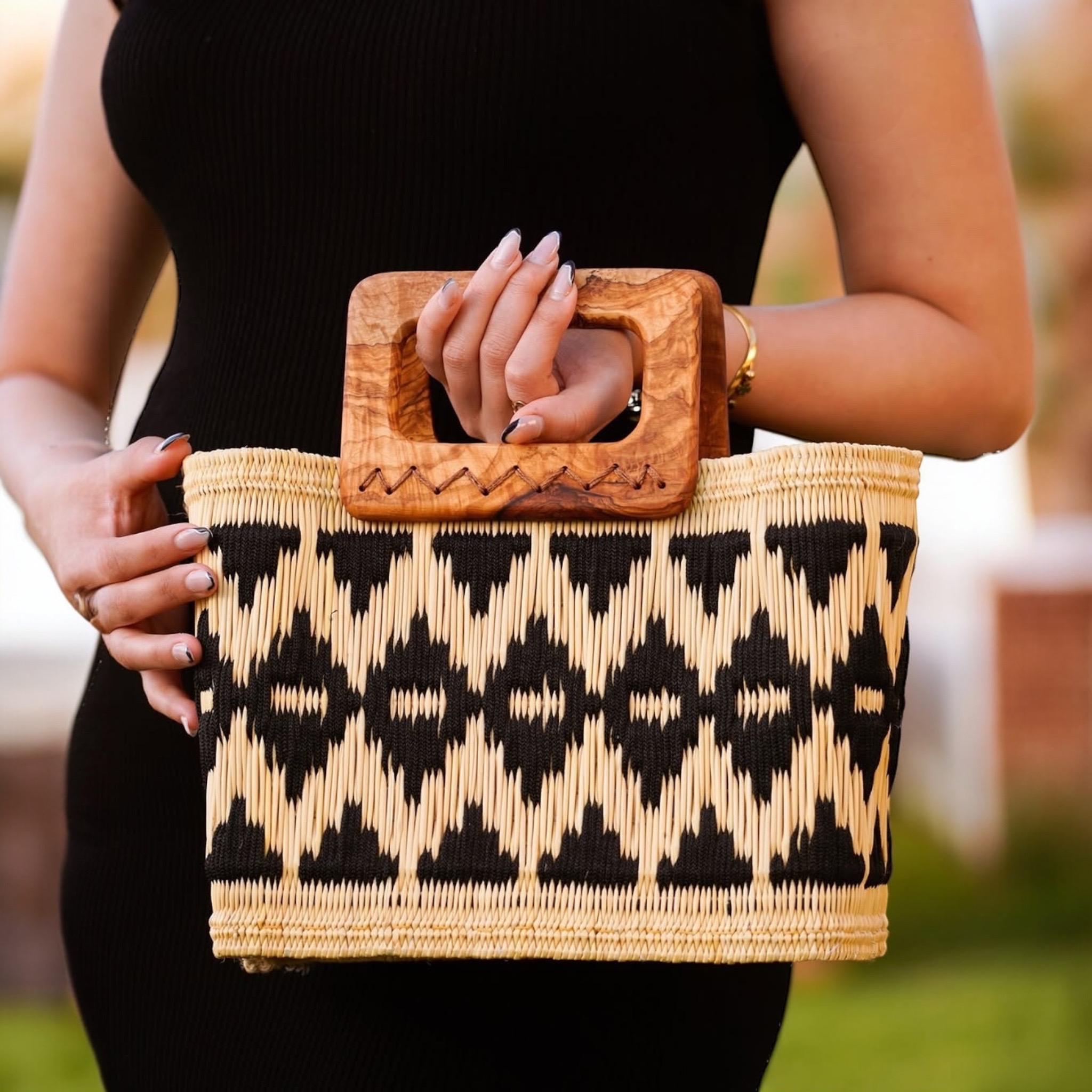 Summer Strawbag | Olive Wood Handles | Natural Rush Bag | Elegant City & Beach Tote | Handmade Limited Collection ! - Thumbnail 3