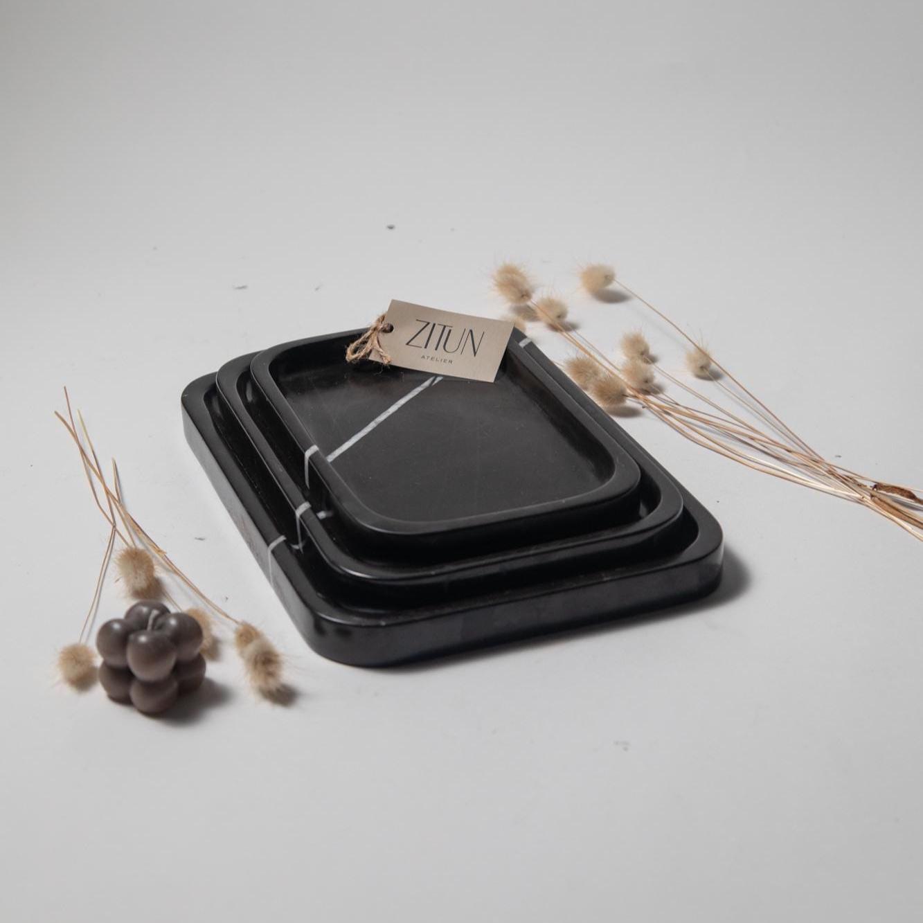 Black Marble Tray – Handmade Natural Stone Vanity and Bathroom Organizer - Thumbnail 6