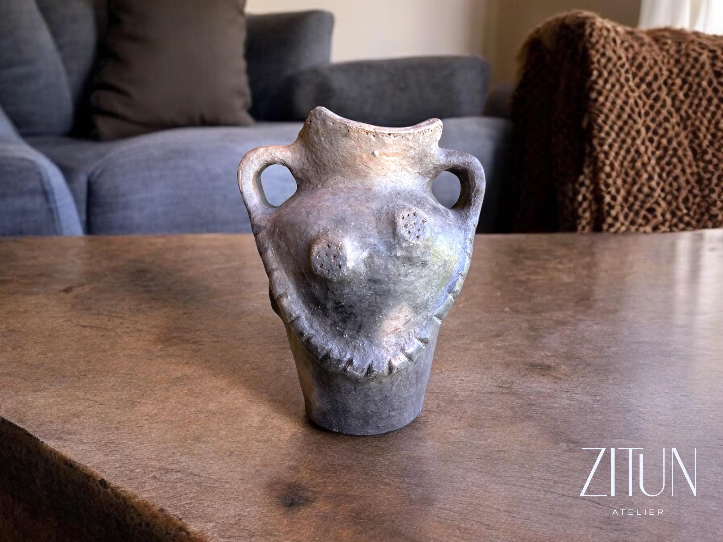 Decorative Vase| Authentic Berber Terracotta Vase | Home Decor | Unique Fired Clay Pottery ; Earthy Tones Natural Colors | Eco Friendly - Thumbnail 4