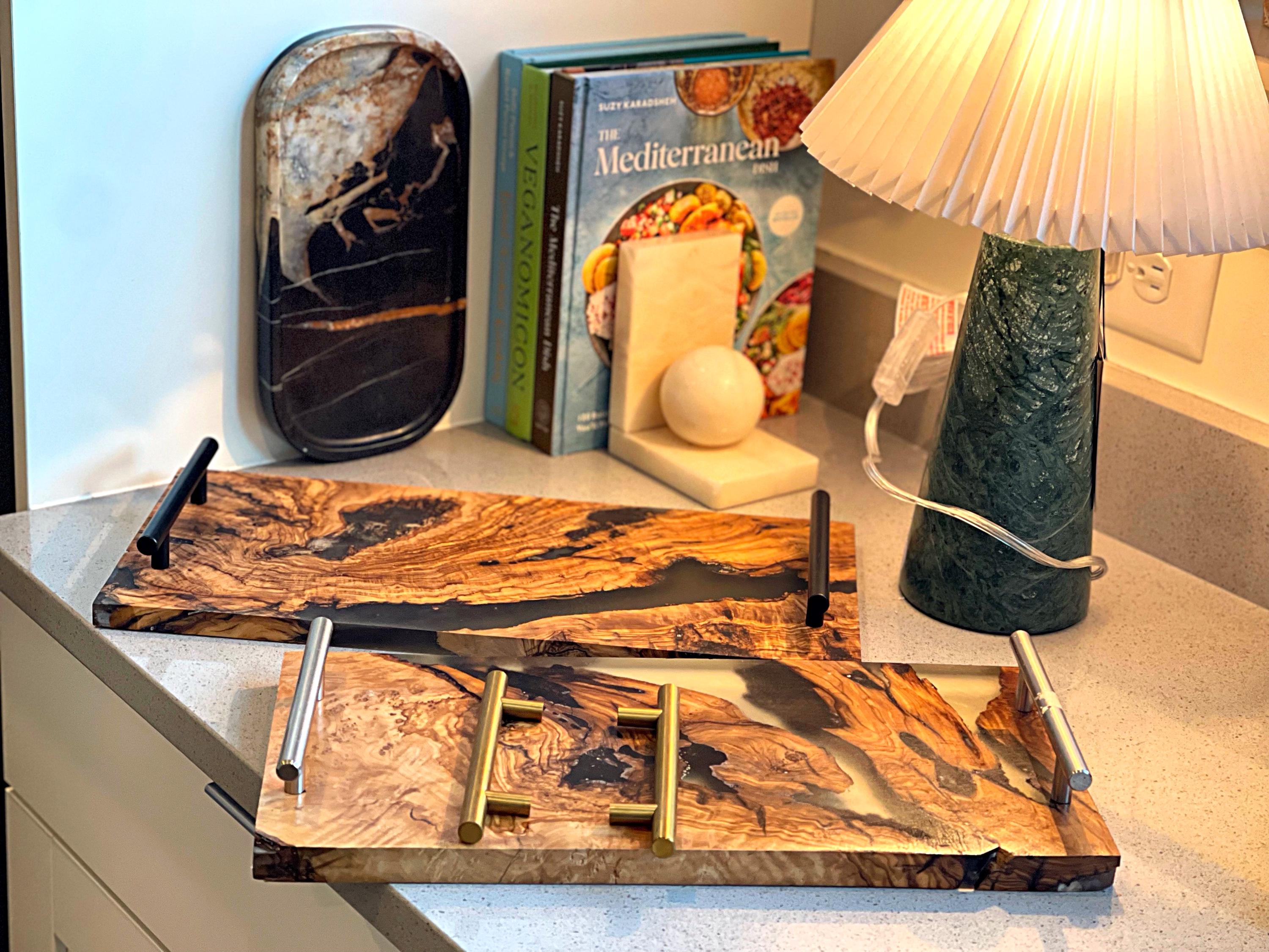 Serving Tray –Olive Wood & Black Resin Tray -Handmade Mediterranean Tray | Olive Wood Decor | Resin Inlay -Handcrafted Elegance - Thumbnail 4