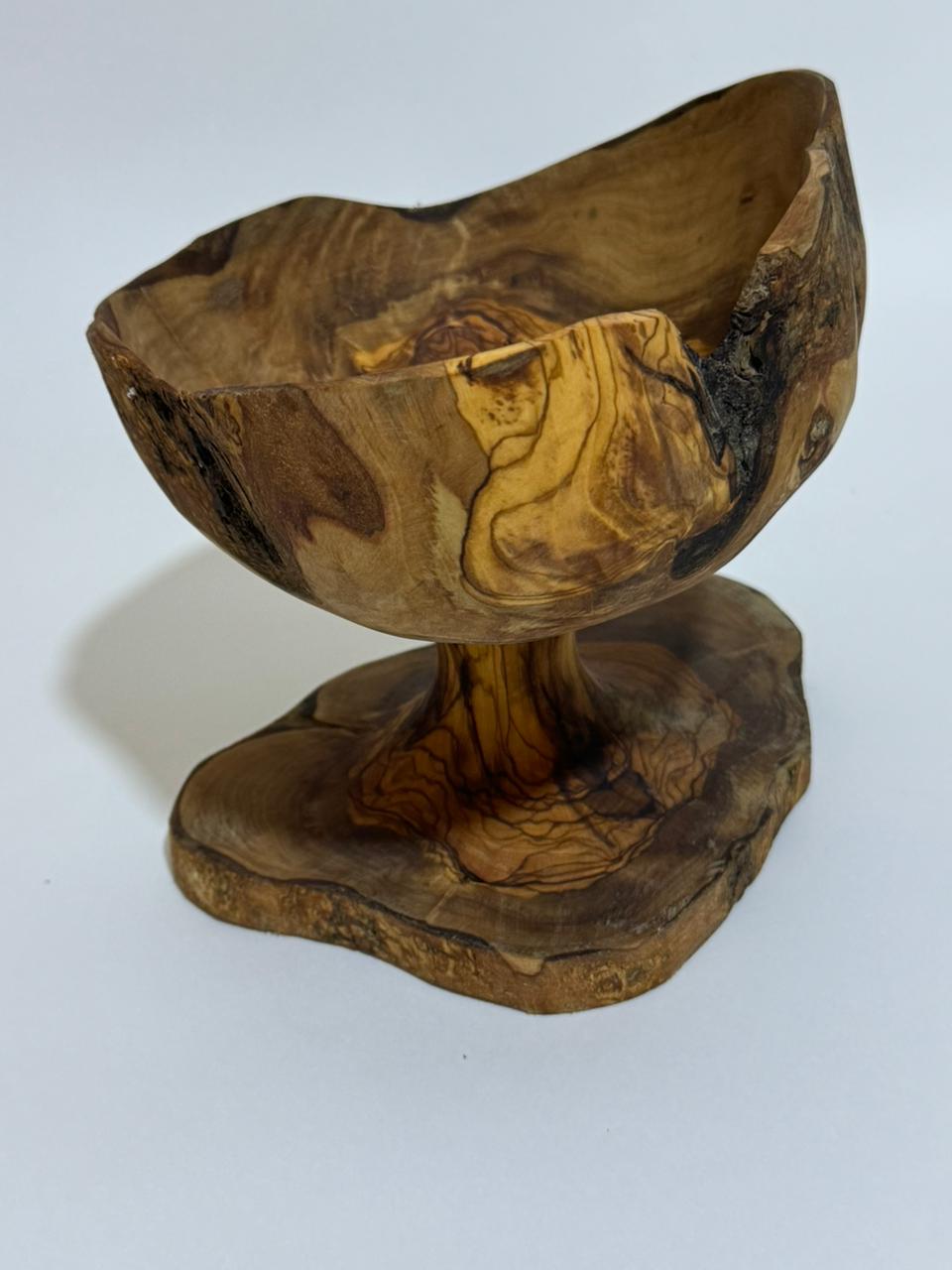 Handcrafted Trophy Sculpture – One-of-a-Kind Natural Olive Wood Cup Bowl, 9.1x 7.9x 8.3 in - Thumbnail 6