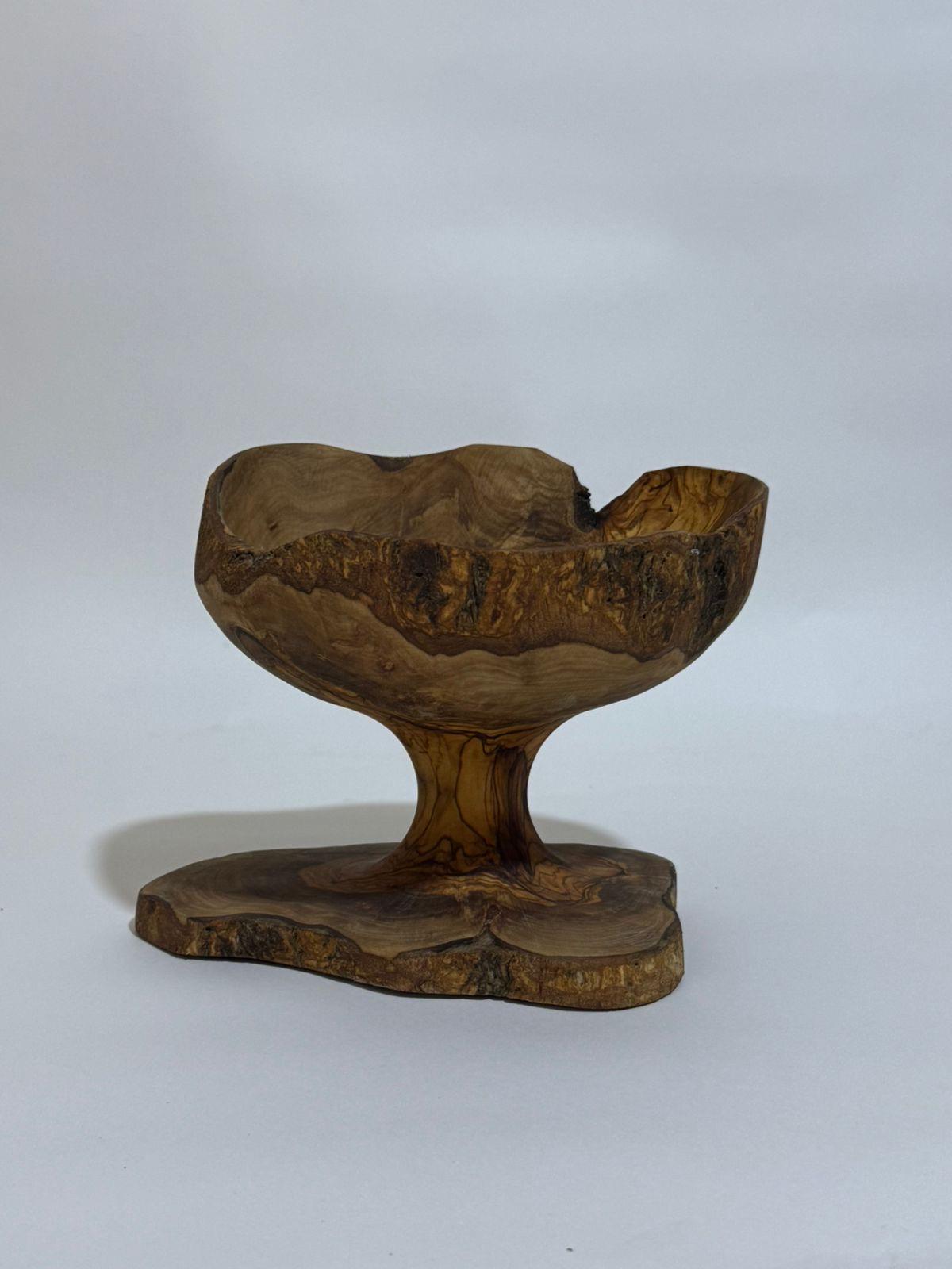 Handcrafted Trophy Sculpture – One-of-a-Kind Natural Olive Wood Cup Bowl, 9.1x 7.9x 8.3 in