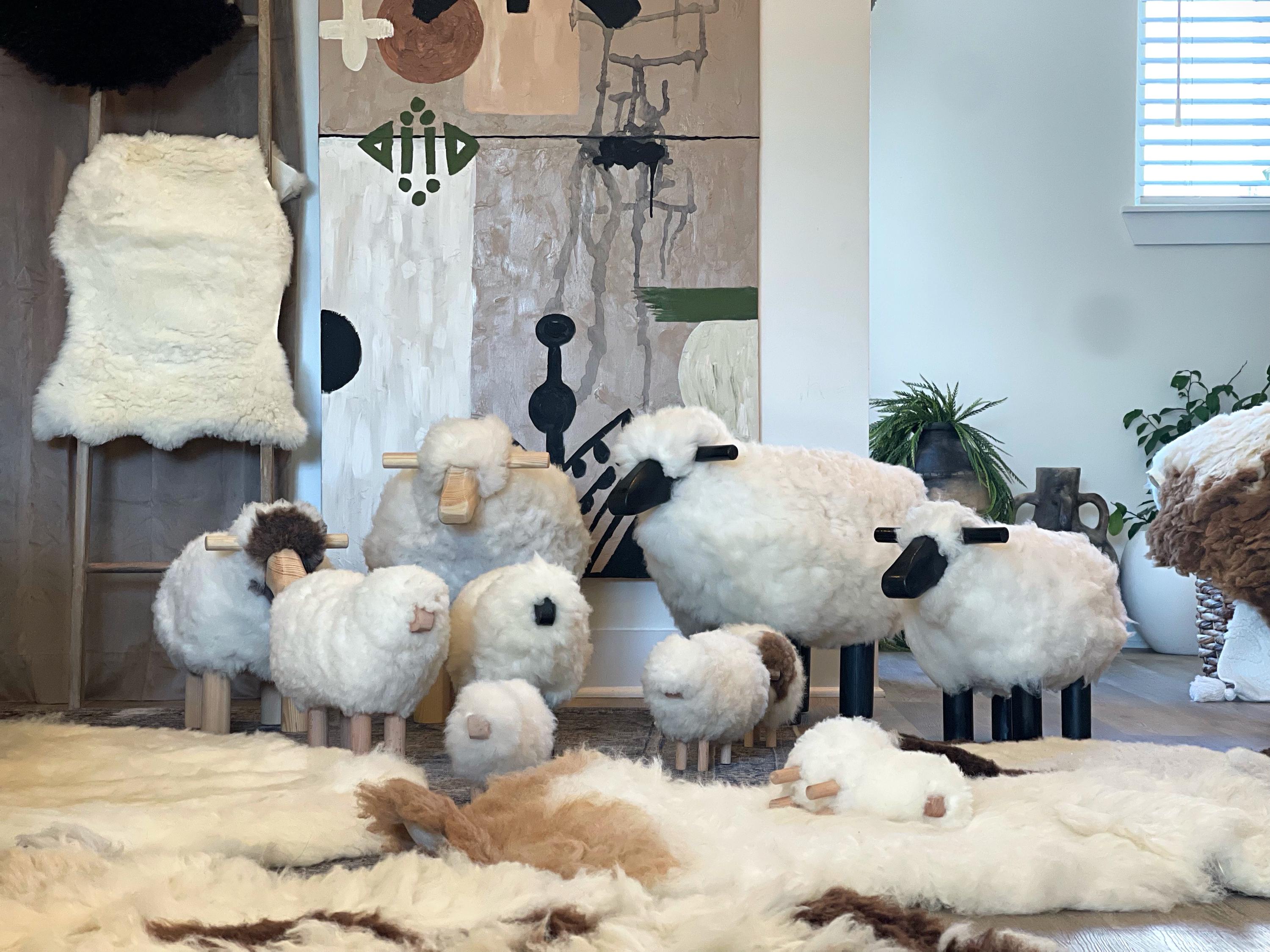 Sheep Stool , Handmade Wooden & Sheep Fleece Decorative Chair | Nursery Decor | Authentic Sheepskin | Very Limited Stock - Thumbnail 4
