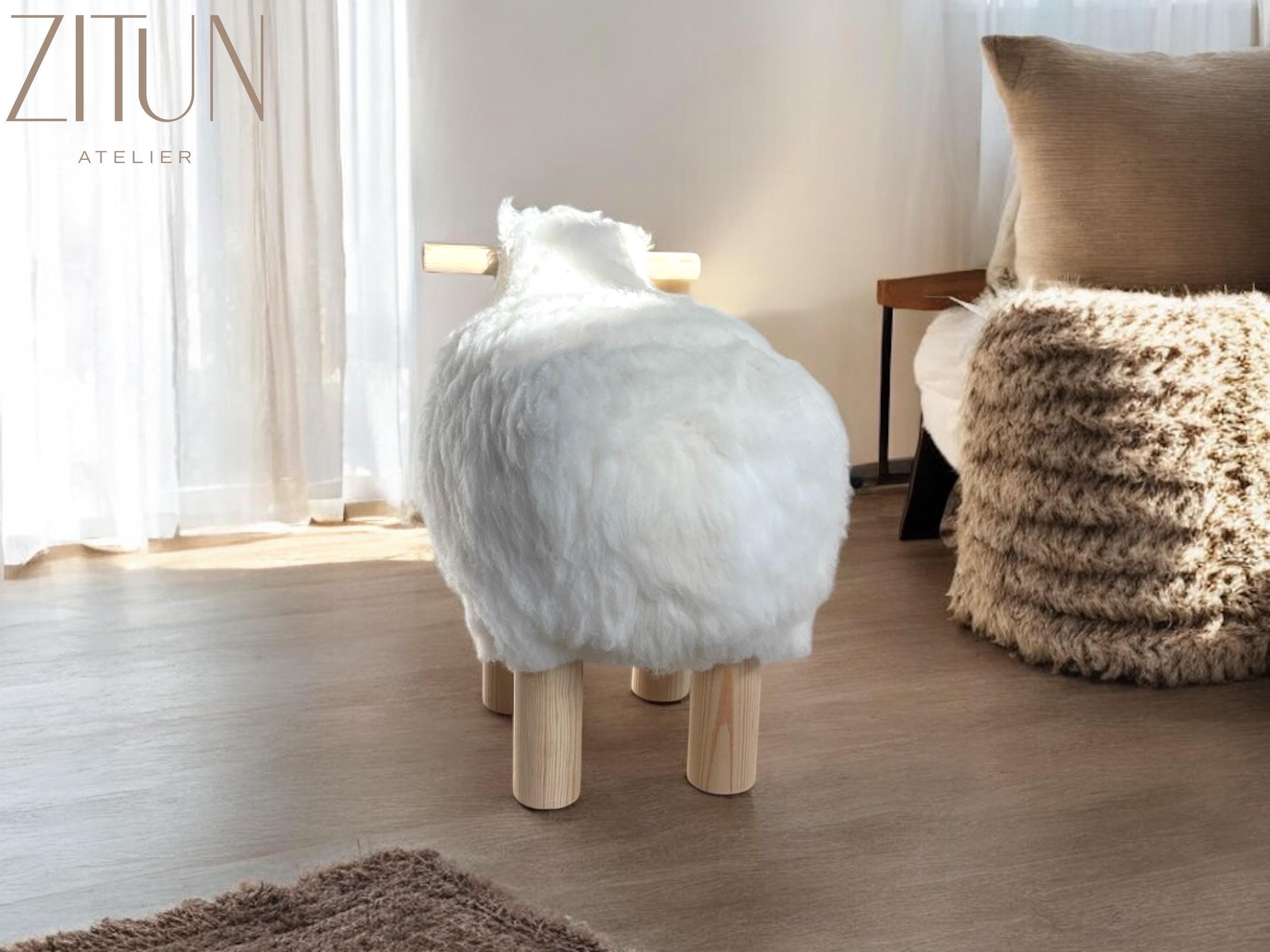 Sheep Stool , Handmade Wooden & Sheep Fleece Decorative Chair | Nursery Decor | Authentic Sheepskin | Very Limited Stock - Thumbnail 5