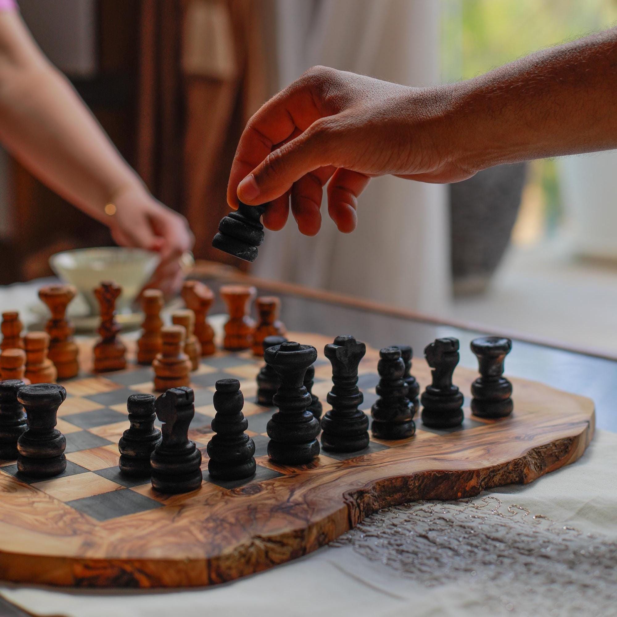 Handcrafted Olive Wood Chess Set – Luxury Artisan Board Game - Thumbnail 3