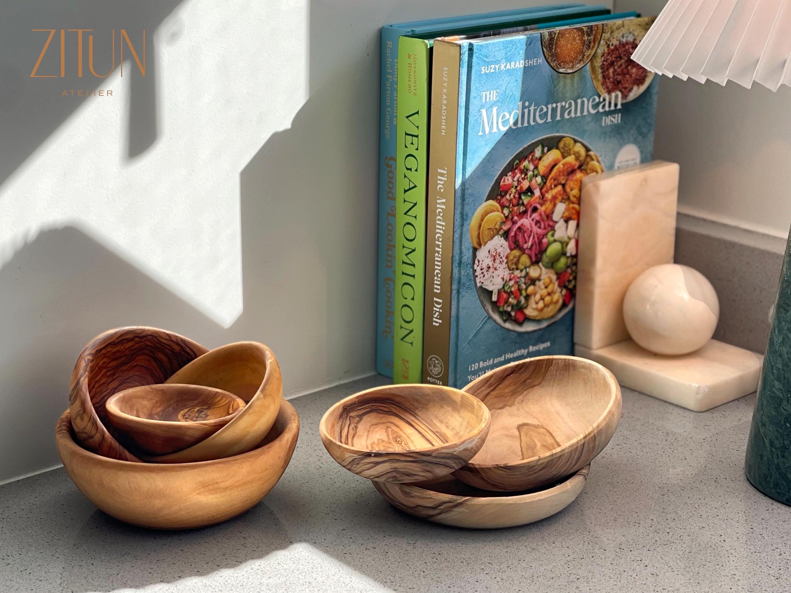 Hand-Carved Olive Wood Nesting Bowls & Plates (5.12" Largest) - Premium Olive Wood, Rustic Kitchen Decor, Serving Bowls, Gift Idea - Image 1
