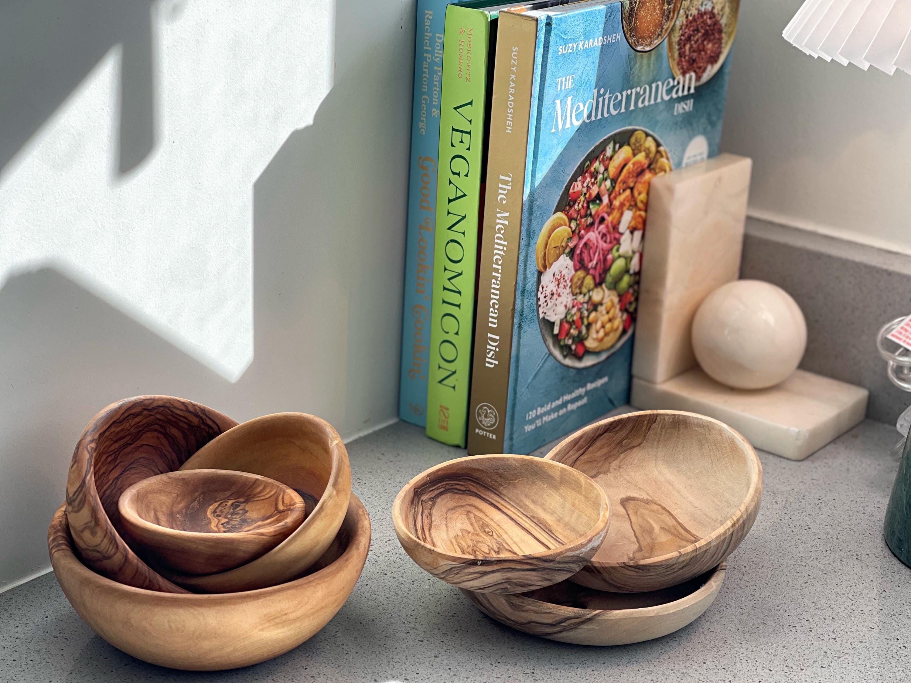 Hand-Carved Olive Wood Nesting Bowls & Plates (5.12" Largest) - Premium Olive Wood, Rustic Kitchen Decor, Serving Bowls, Gift Idea - Thumbnail 6