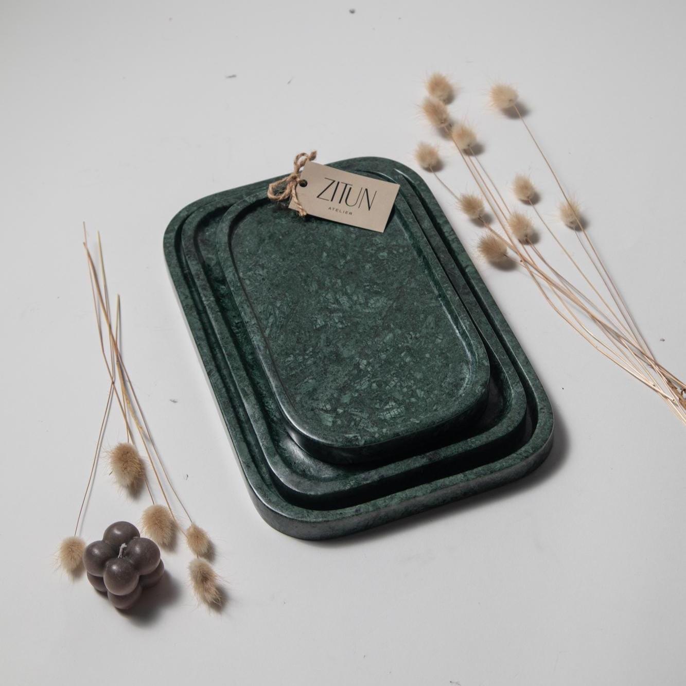 Green Marble Tray – Handmade Natural Stone Vanity and Bathroom Organizer - Thumbnail 2