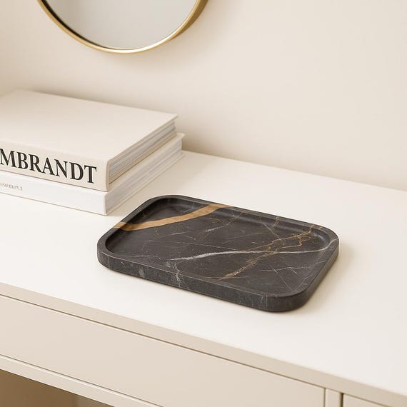 Hand Carved Marble Catchall Tray - Natural Marble Vanity Tray - Luxury Decorative Tray for Jewelry & Decor - Limited Edition Skincare Tray