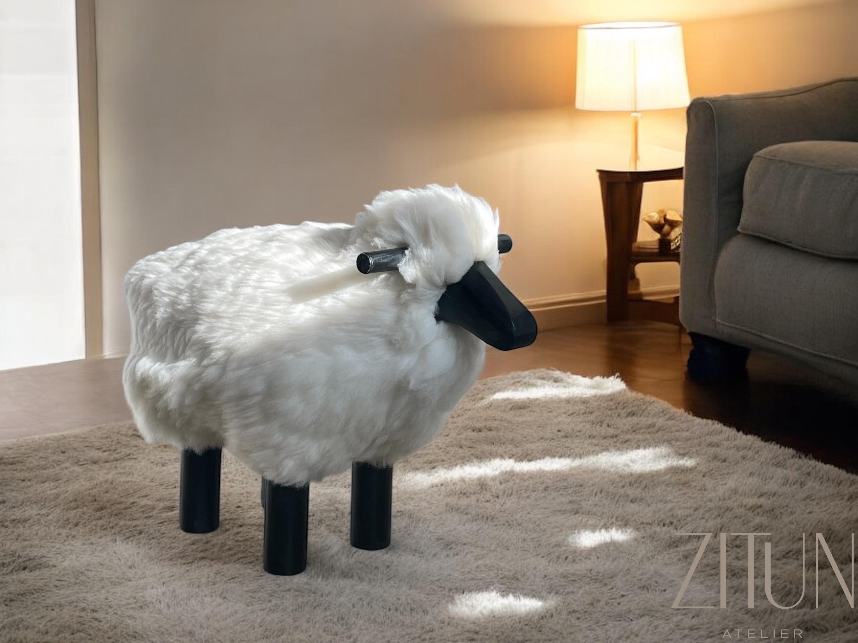 Sheep Stool , Handmade Wooden & Sheep Fleece Decorative Chair | Nursery Decor | Authentic Sheepskin | Very Limited Stock - Thumbnail 3