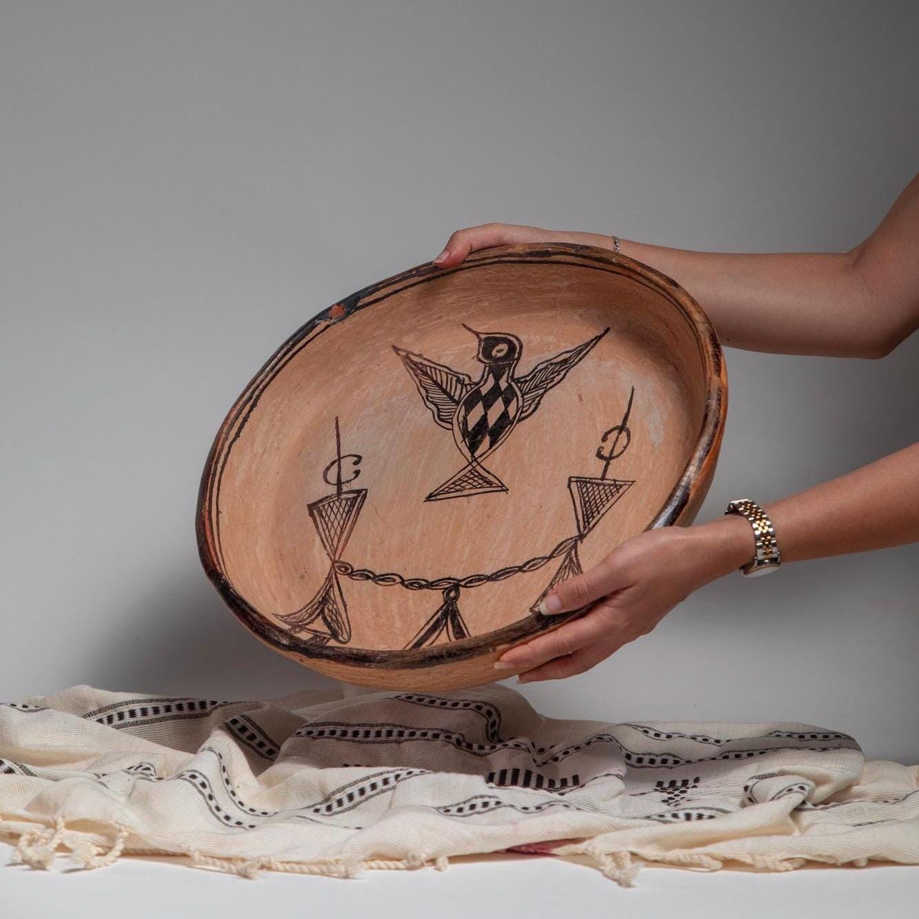 Handmade Pottery Bowl – Large Rustic Ceramic Centerpiece, Artisan Fruit Bowl, Boho Home Decor - Thumbnail 2