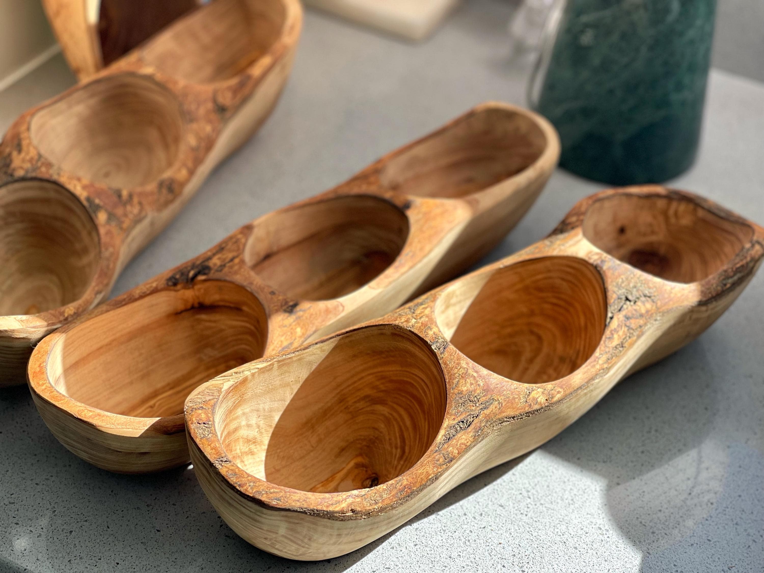 Handcrafted Olive Wood Divided Serving Tray – Rustic Snack Bowl - Thumbnail 5