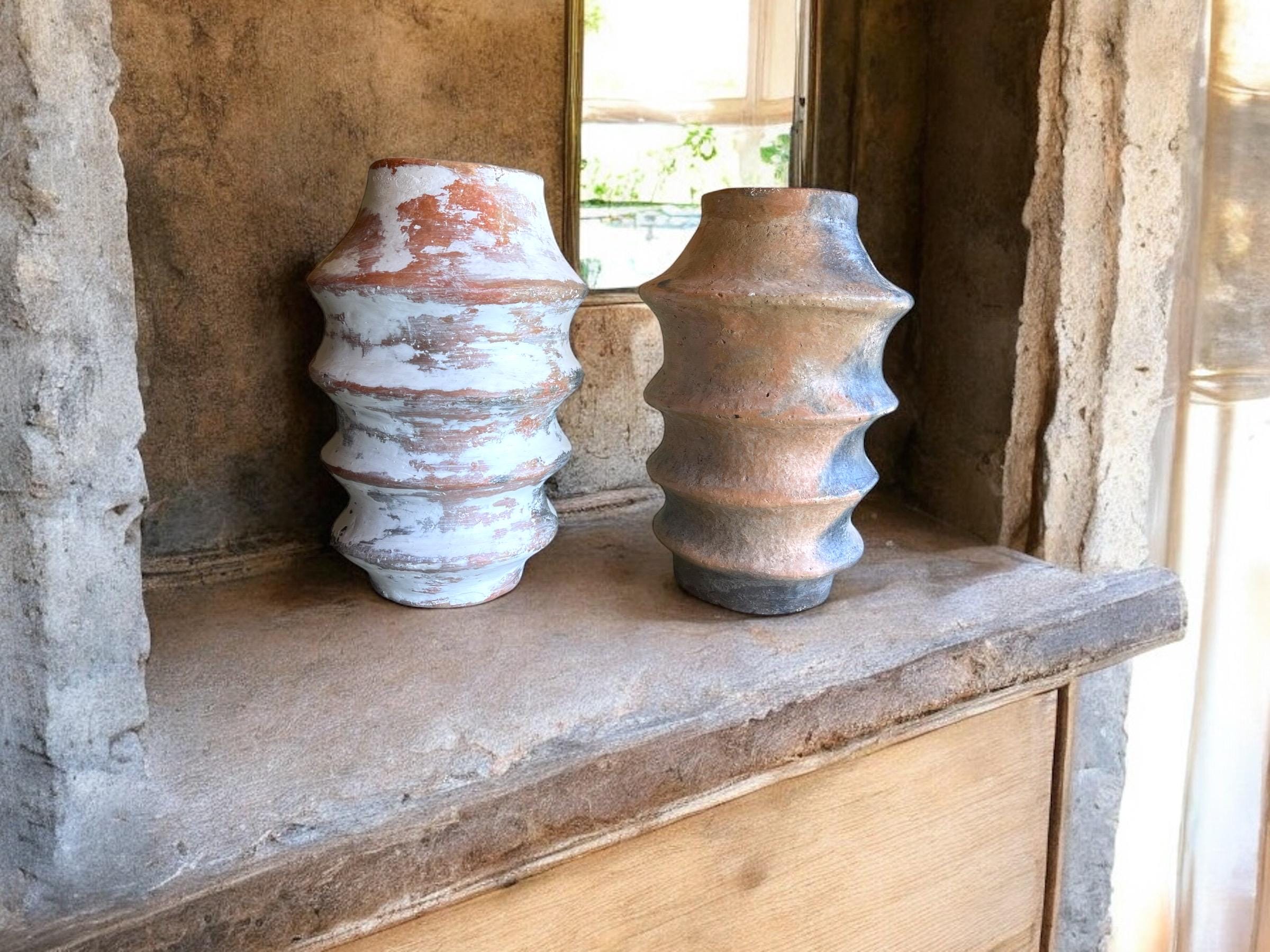 Pottery Vase,  Handmade Terracotta Berber Vase | Earthenware | Unique Pottery Decor | Wavy & Bulbous Designs |Pottery with Fire Art - Thumbnail 4