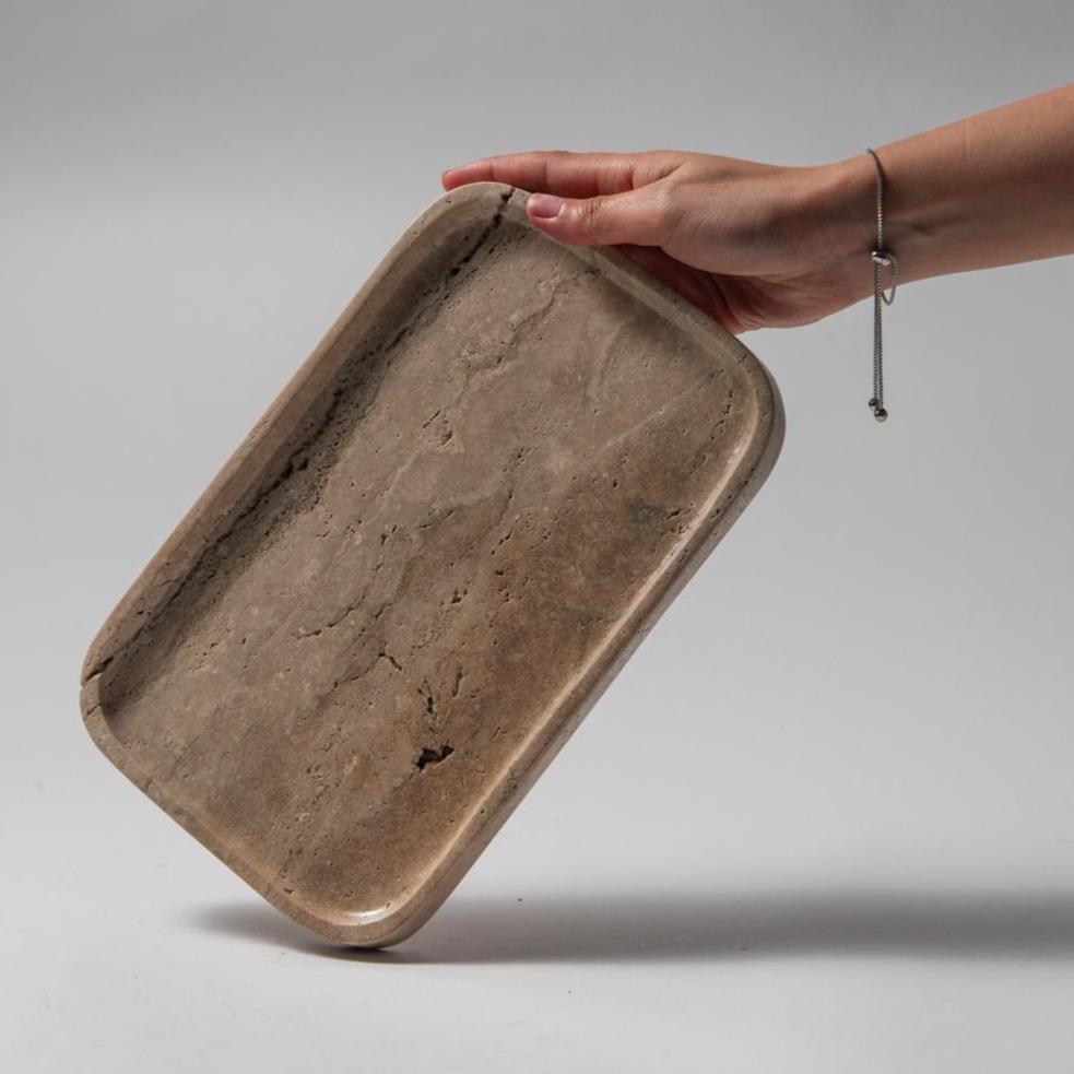 Beige earth tone Marble Tray – Handmade Natural Stone Vanity and Bathroom Organizer - Thumbnail 2