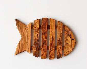 Handmade Olive Wood Fish Shaped Plate - Unique Serving Platter and Natural Wood Tableware - Rustic Decorative Charger Platter