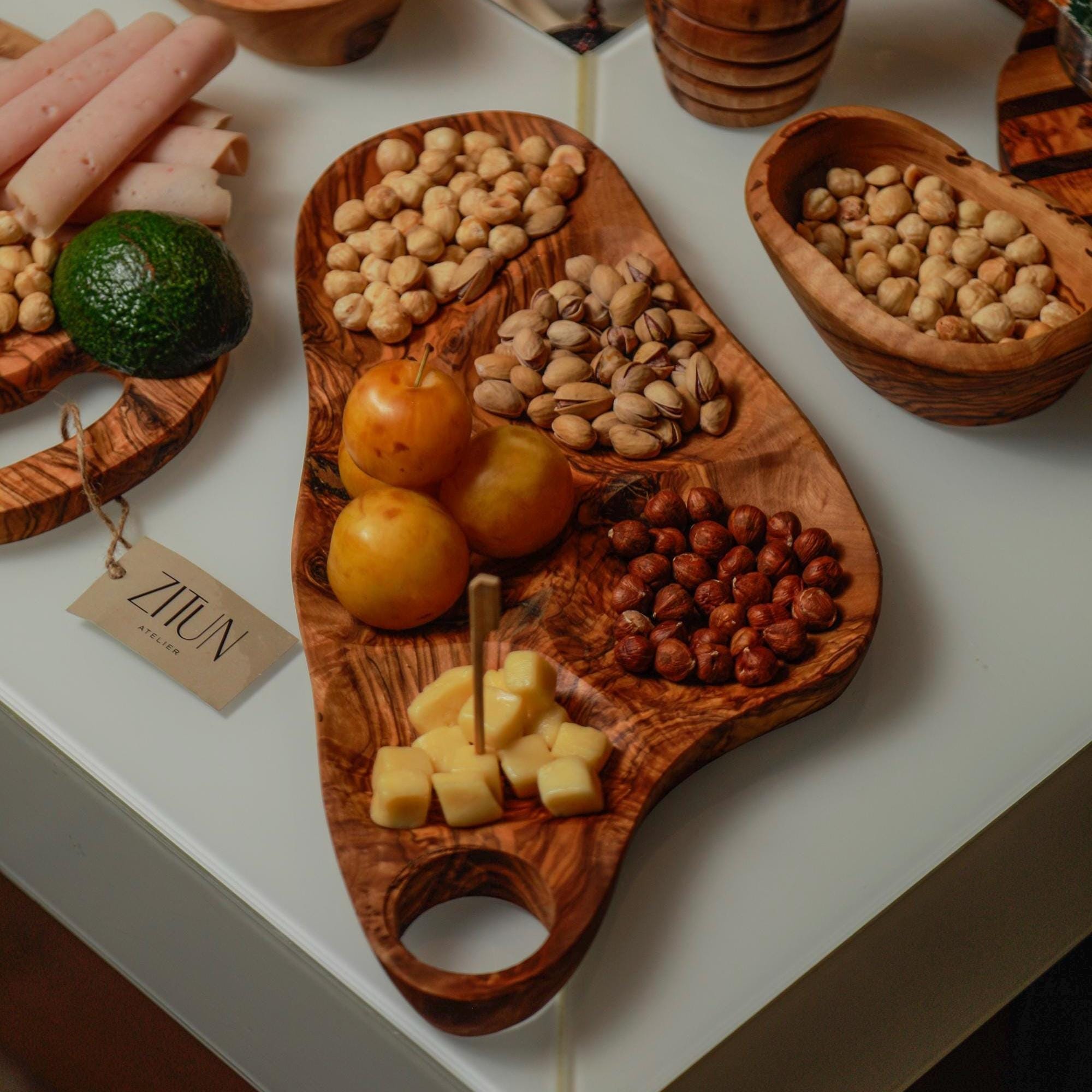 Handcrafted Olive Wood Appetizer Tray – Natural Snack & Charcuterie Board, Organic Freeform Serving Platter