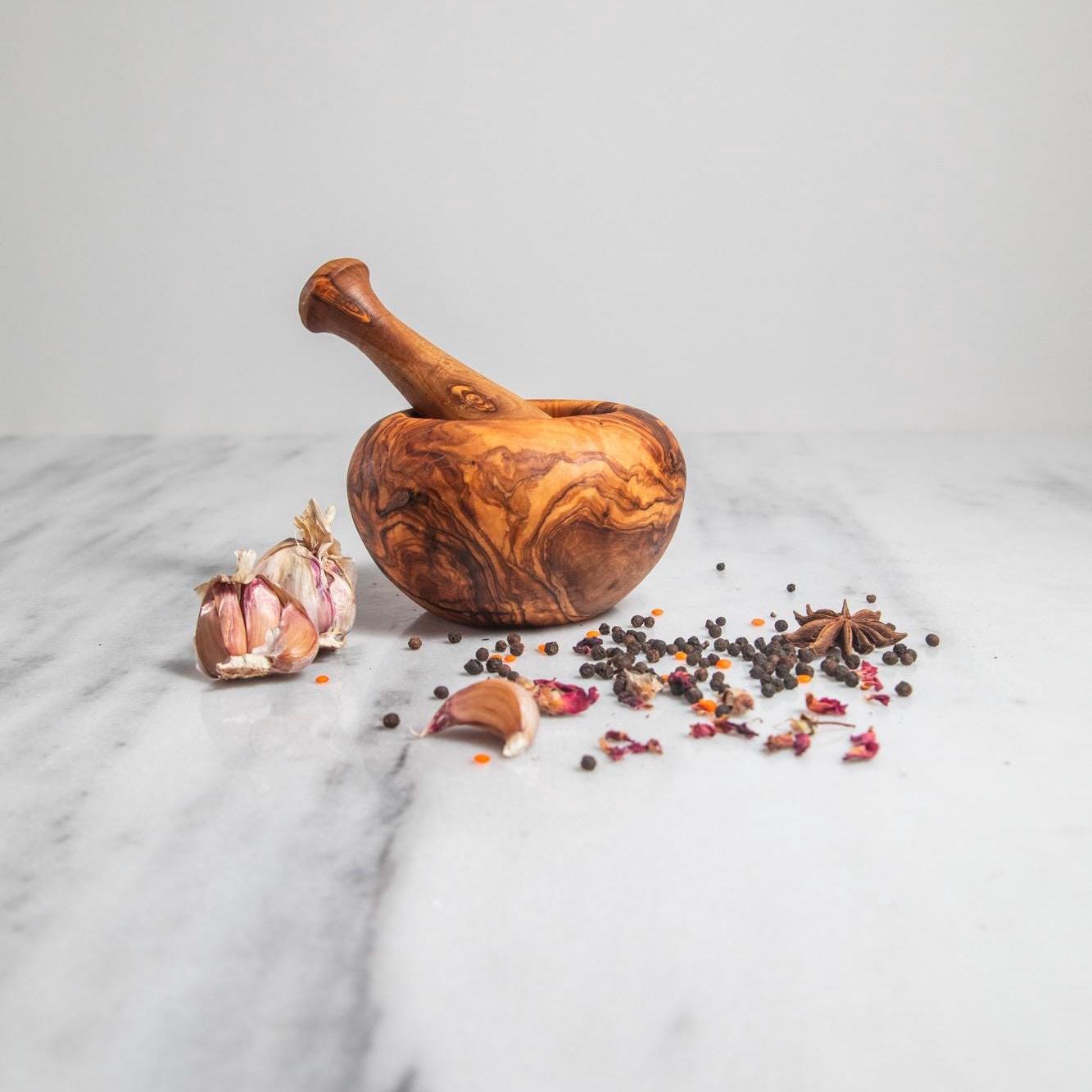 Handmade Olive Wood Mortar and Pestle – Rustic Kitchen Decor - Thumbnail 5