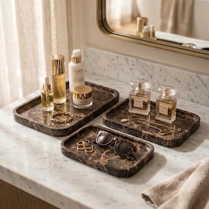 Luxury Brown Marble Vanity Tray - Handmade Natural Stone Tray - Bathroom Organizer Set - Hand Polished Decorative Tray for Housewarming Gift image 11
