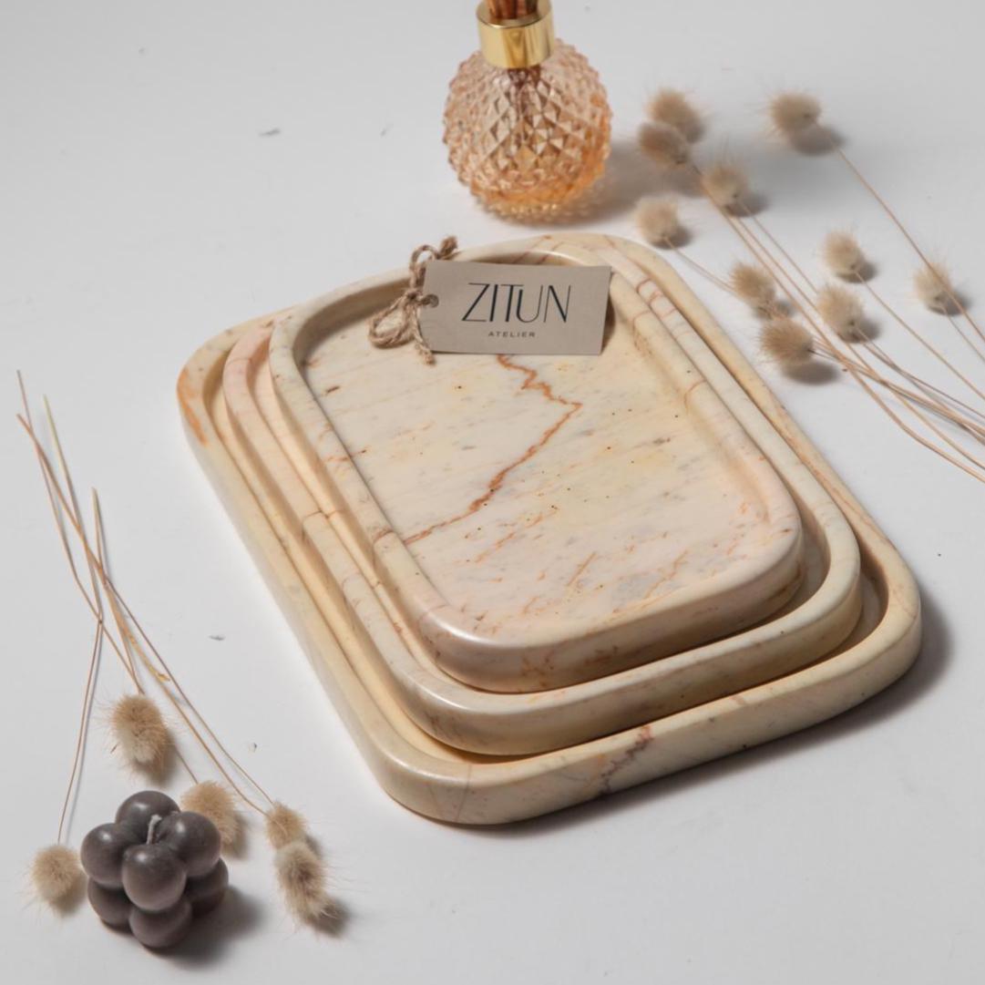 Cream Gialloantico Marble Tray – Handmade Natural Stone Vanity and Bathroom Organizer - Thumbnail 4