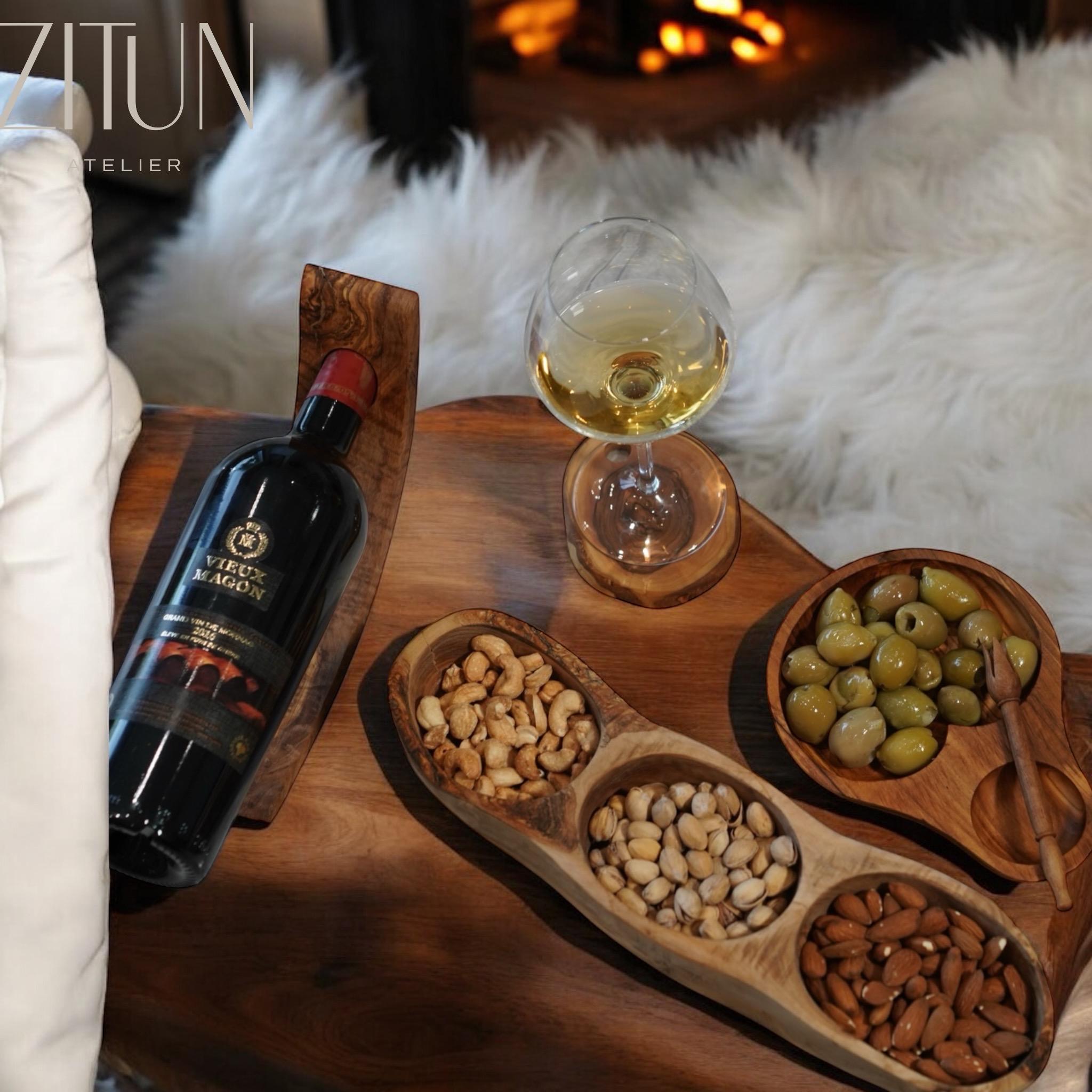 Handcrafted Olive Wood Divided Serving Tray – Rustic Snack Bowl - Thumbnail 3