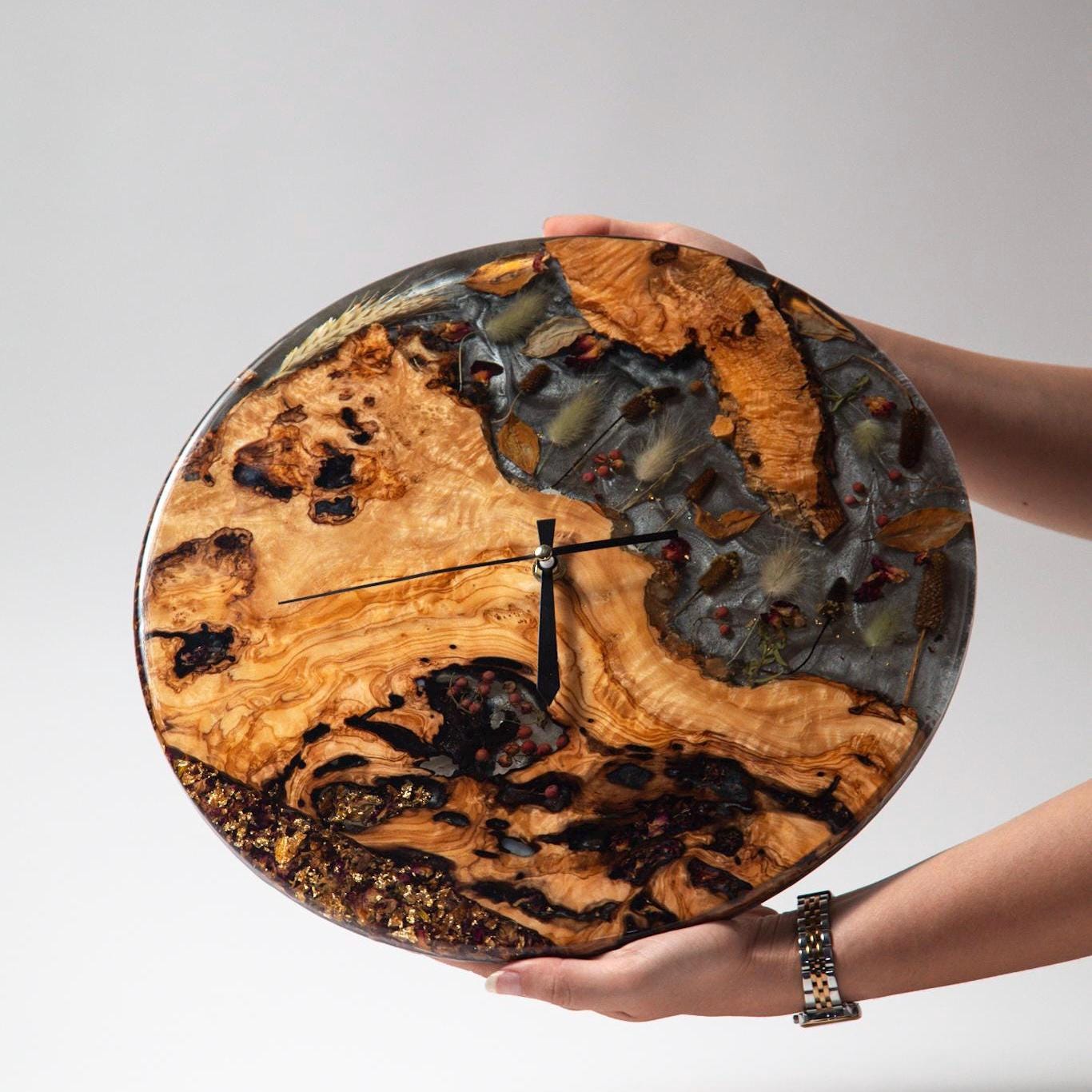 Acrylic Wall Clock – Koa Wood Grain & Epoxy – Handmade Modern Clock – Minimalist Natural Wall Art – Silent Non-Ticking Decor - Thumbnail 3