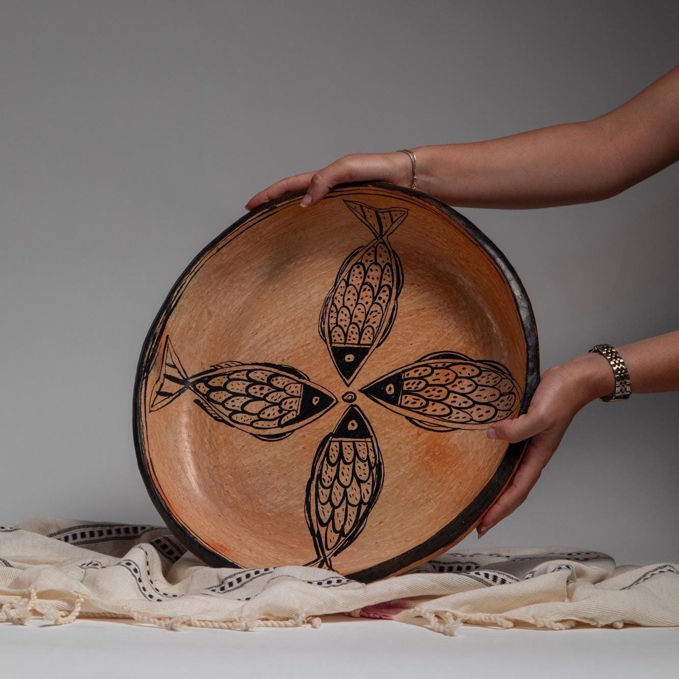 Handmade Pottery Bowl – Large Rustic Ceramic Centerpiece, Artisan Fruit Bowl, Boho Home Decor - Thumbnail 3