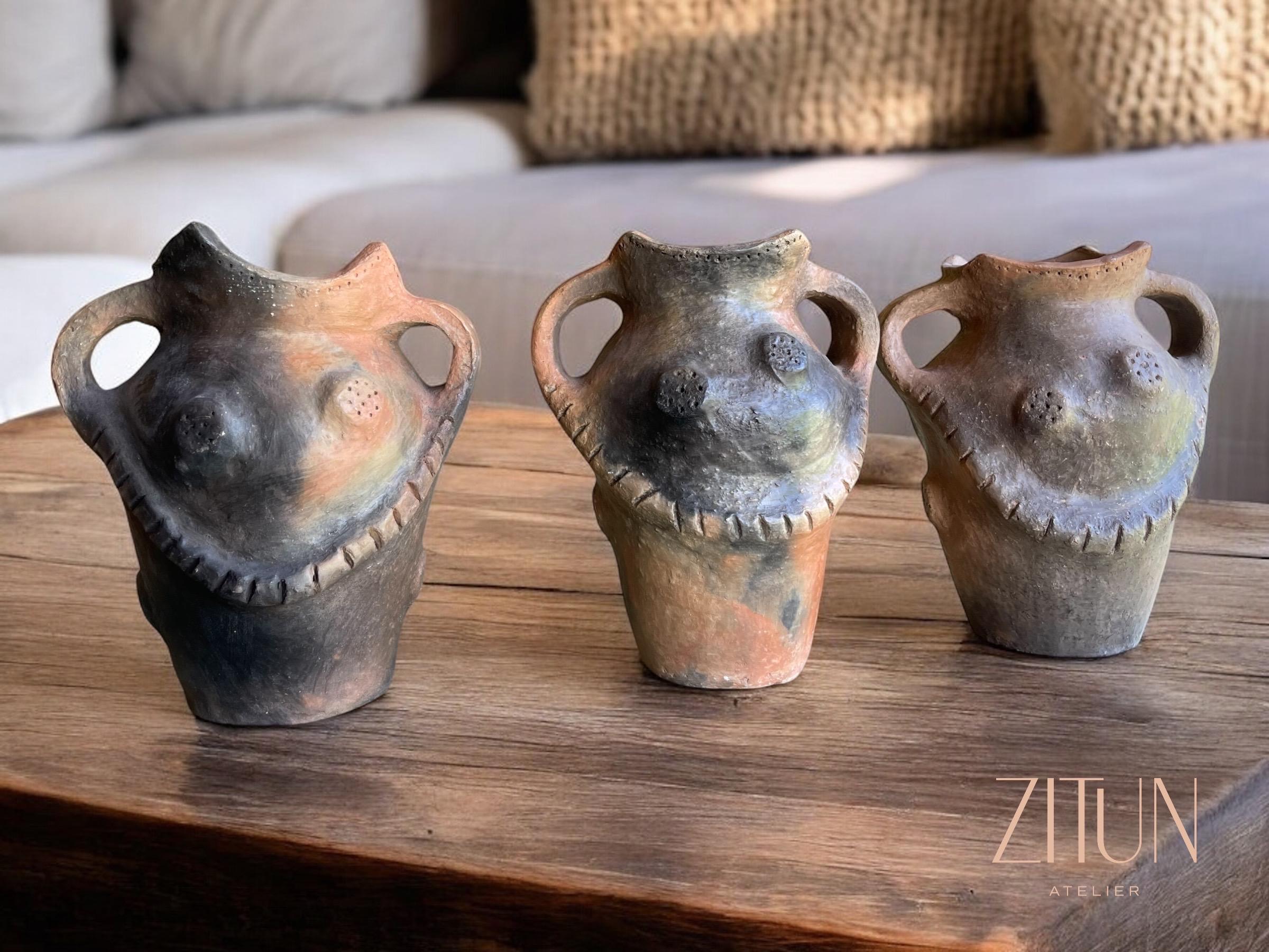 Decorative Vase| Authentic Berber Terracotta Vase | Home Decor | Unique Fired Clay Pottery ; Earthy Tones Natural Colors | Eco Friendly - Thumbnail 7